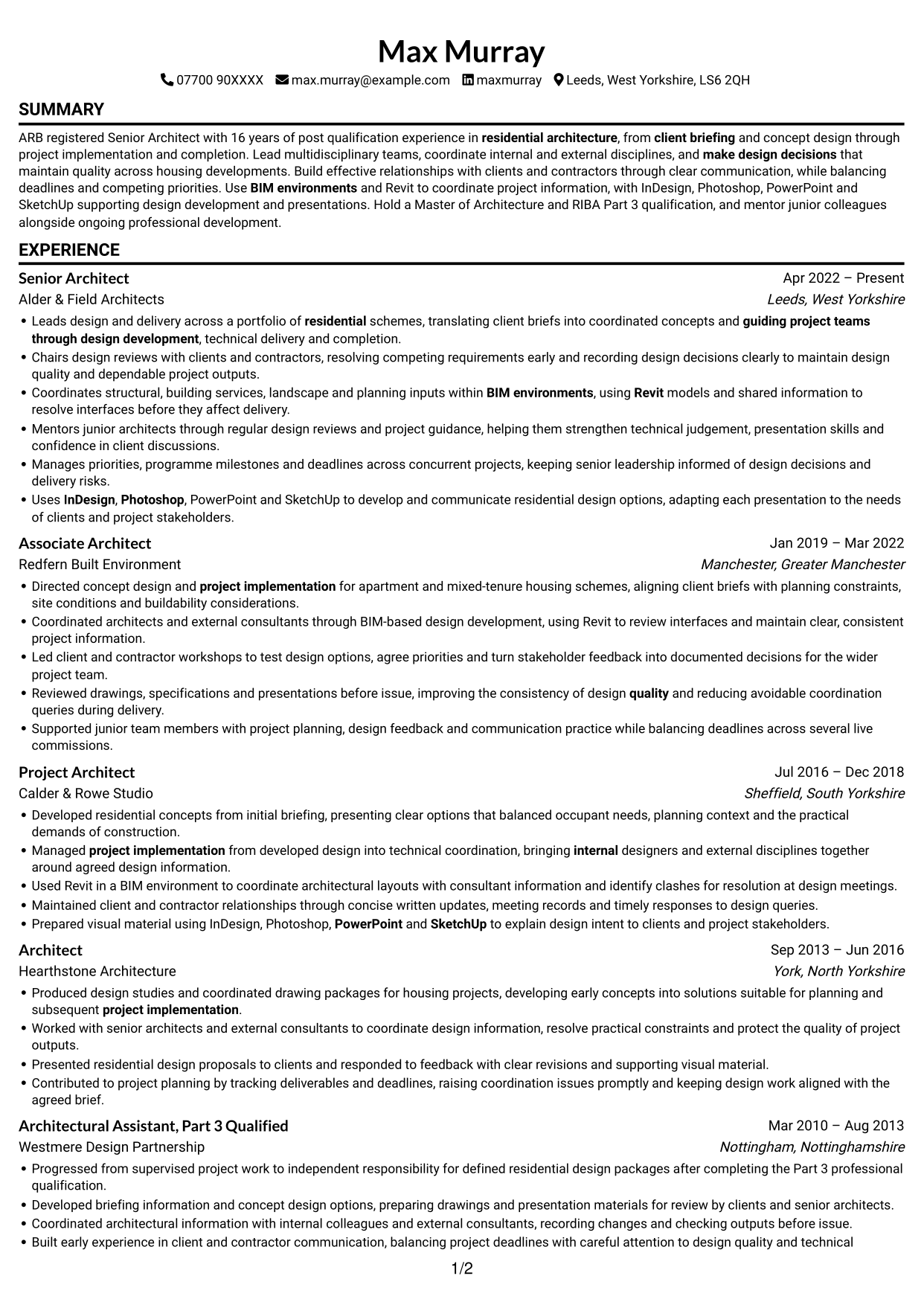 CV example — page 1