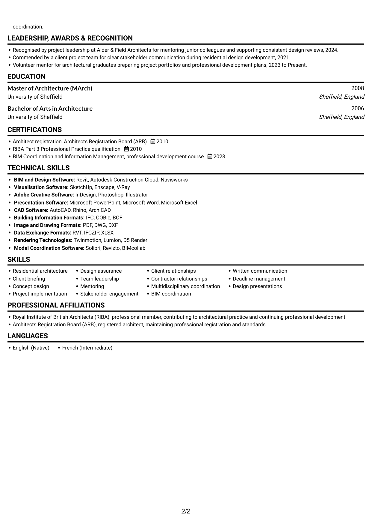 CV example — page 2