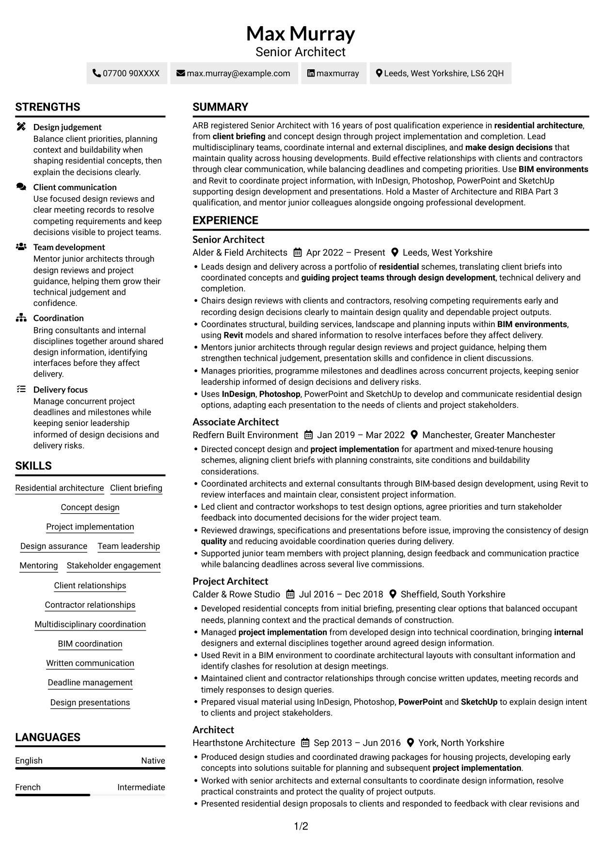 CV example — page 1