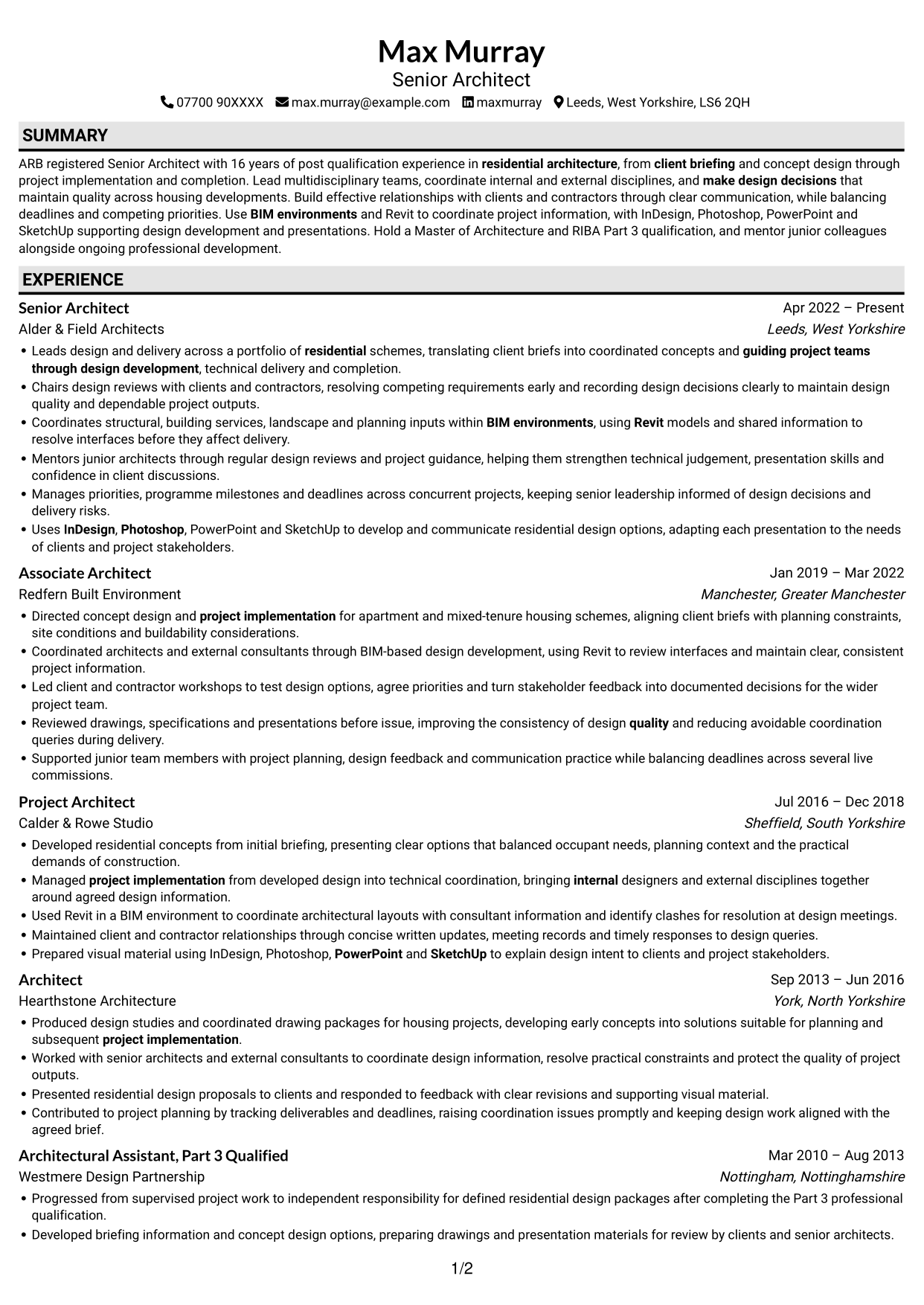 CV example — page 1