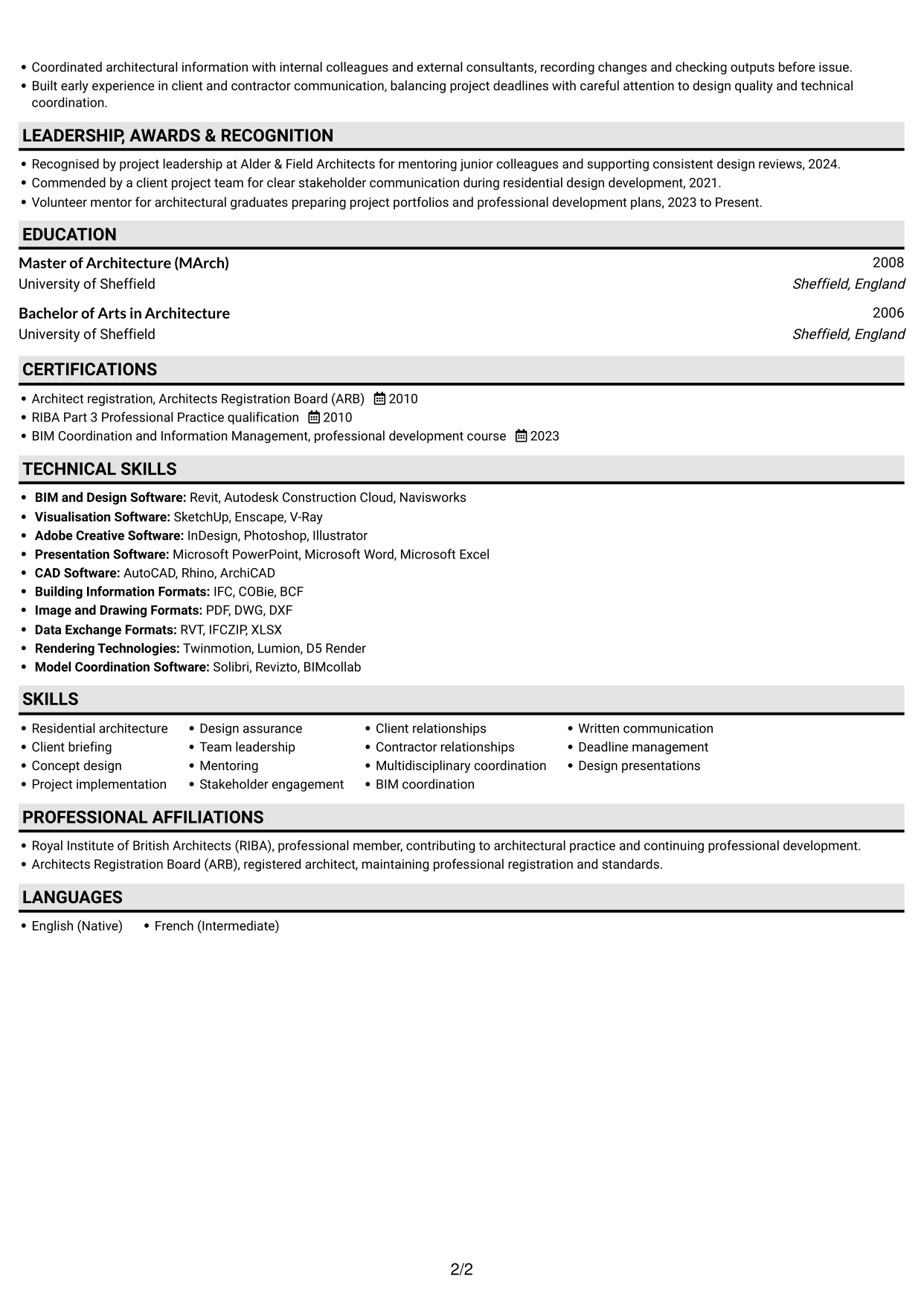 CV example — page 2