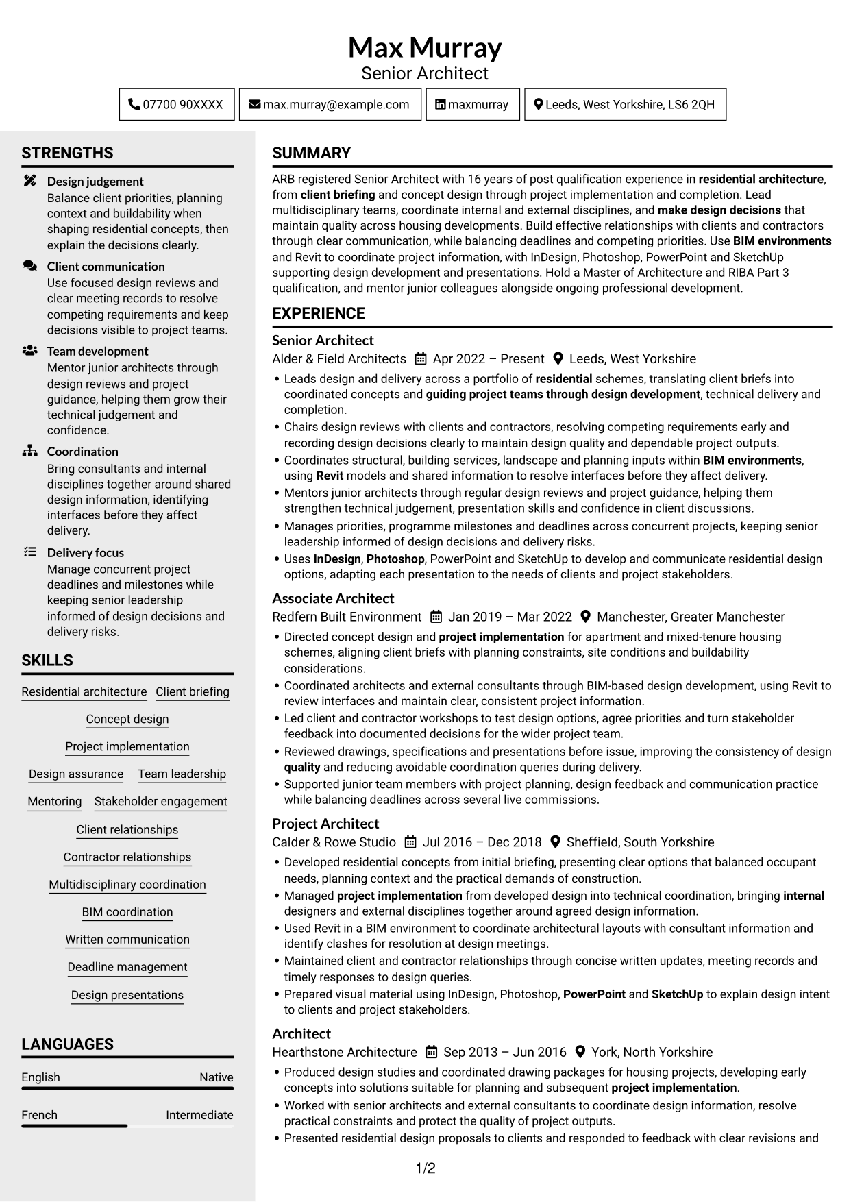 CV example — page 1