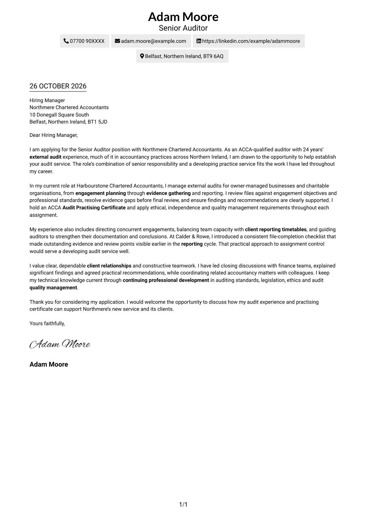 Cover letter example — page 1