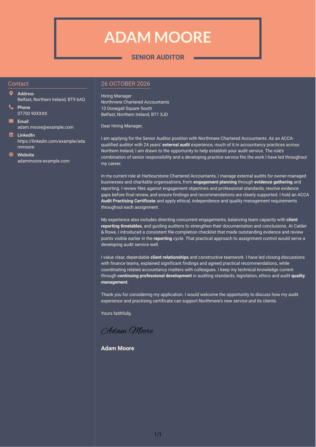Cover letter example — page 1