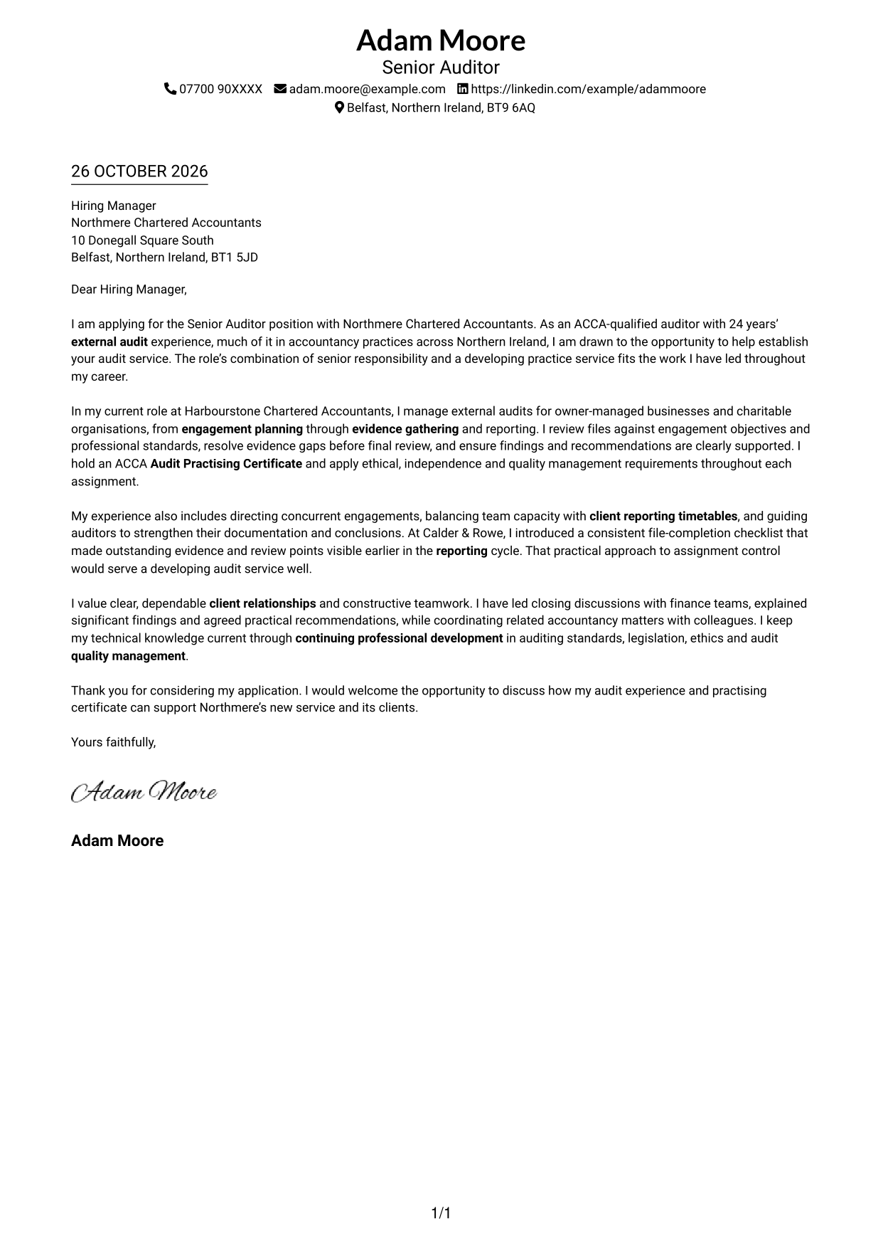 Cover letter example — page 1