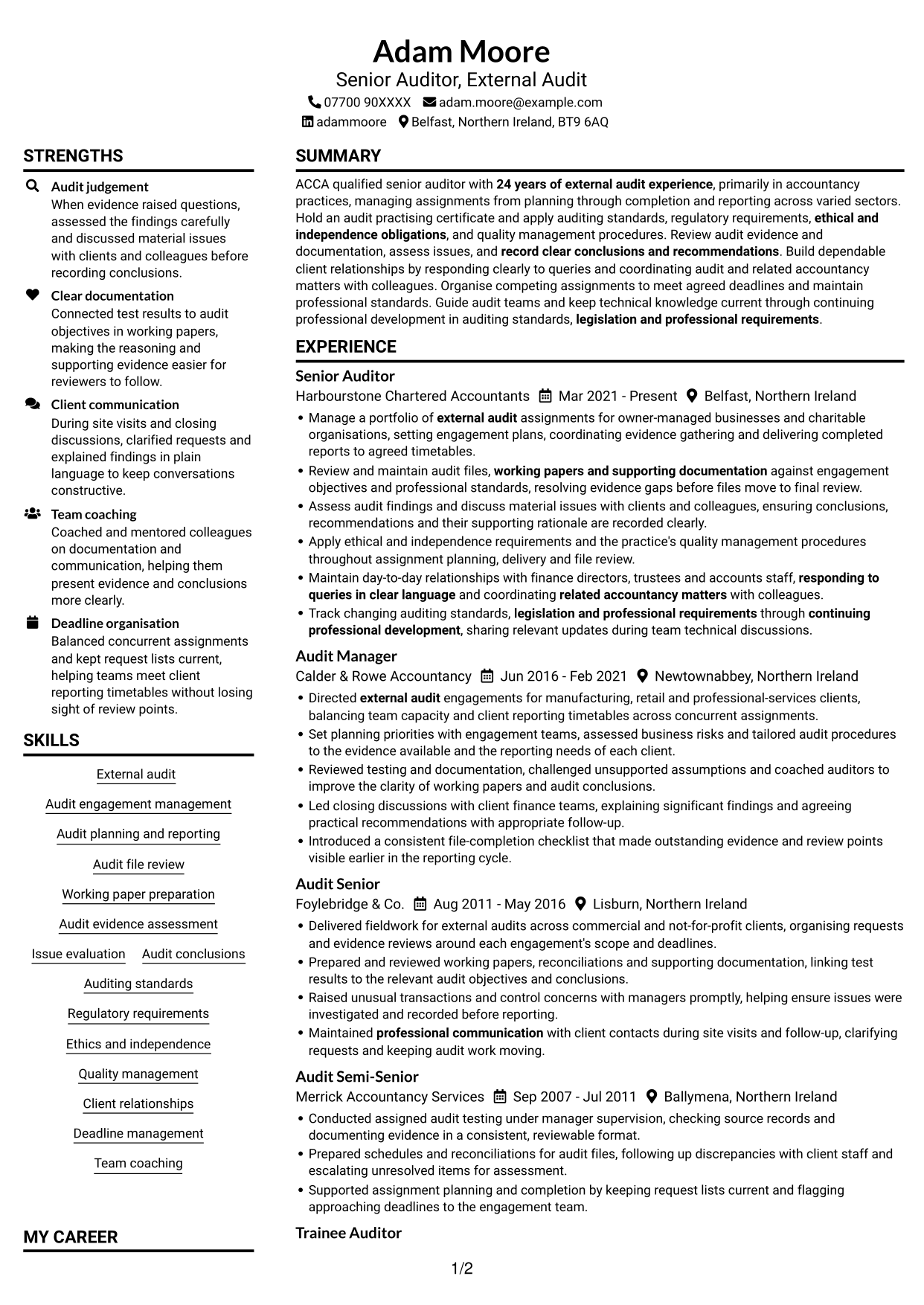 CV example — page 1
