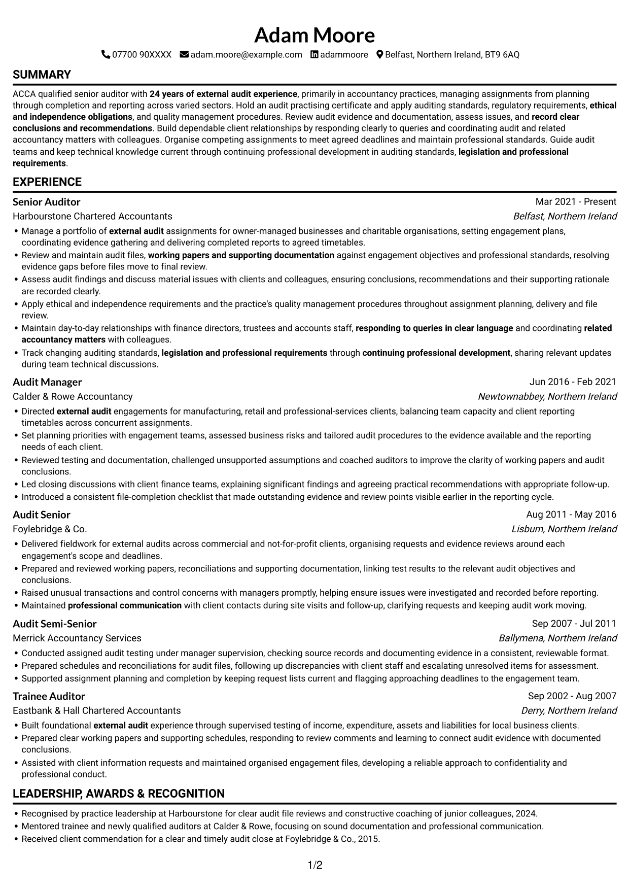 CV example — page 1