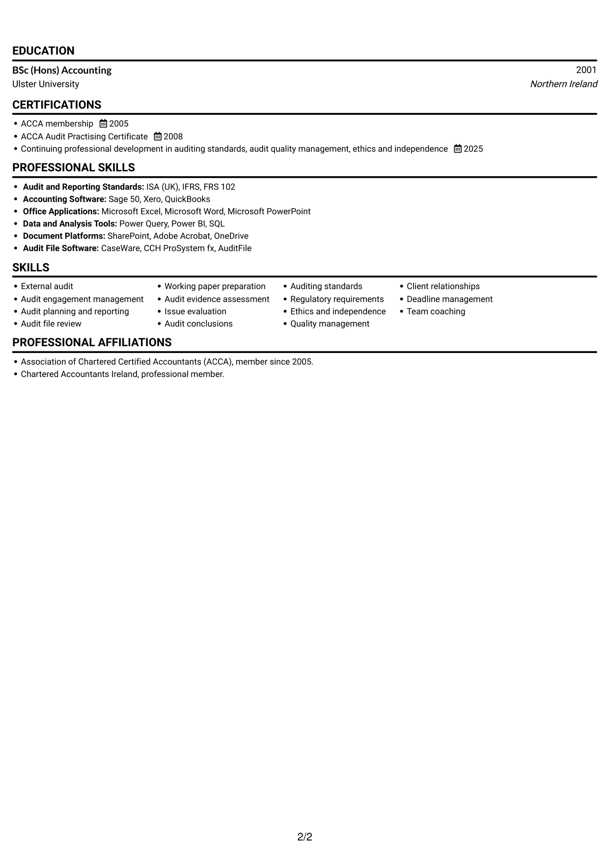 CV example — page 2