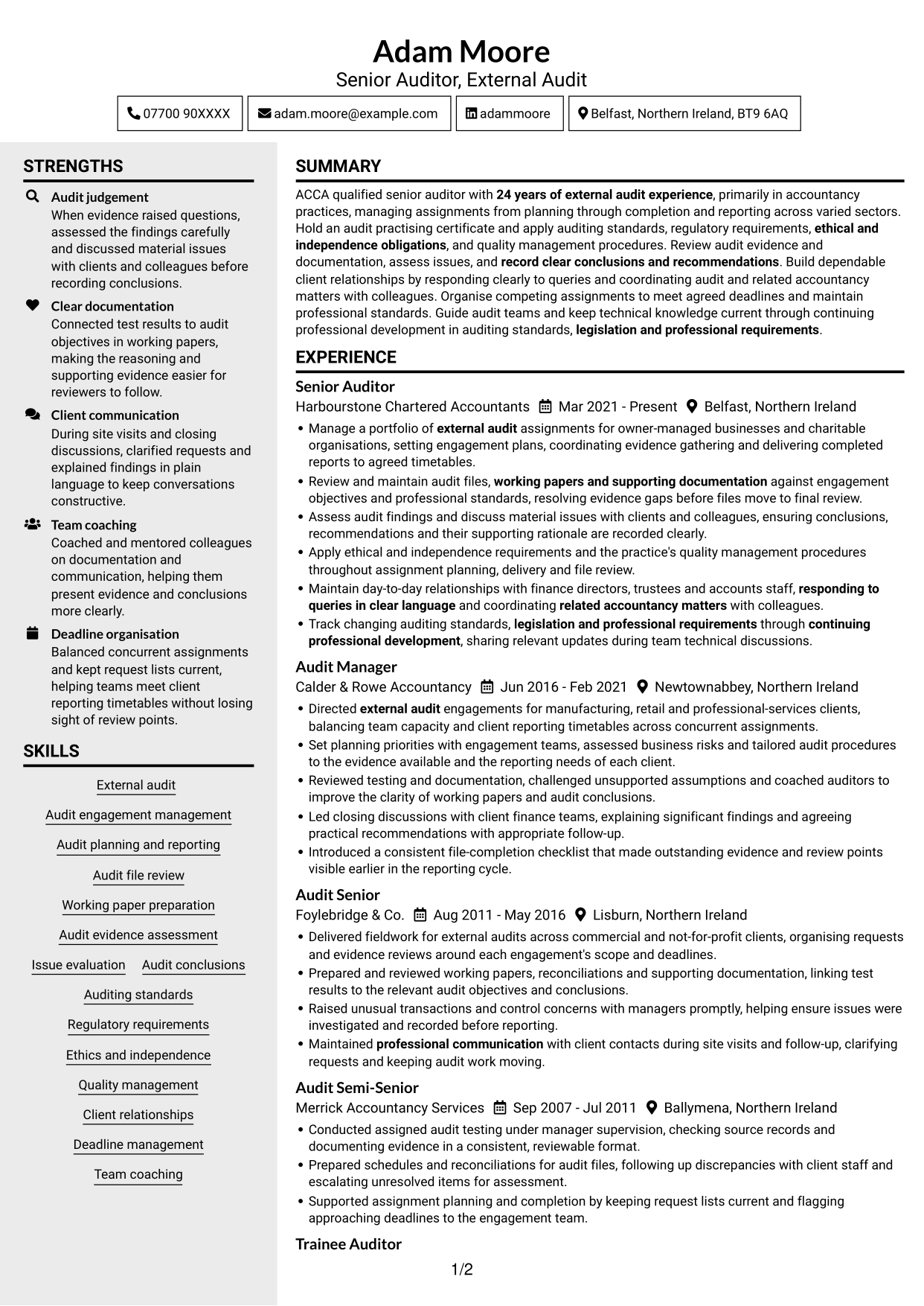 CV example — page 1
