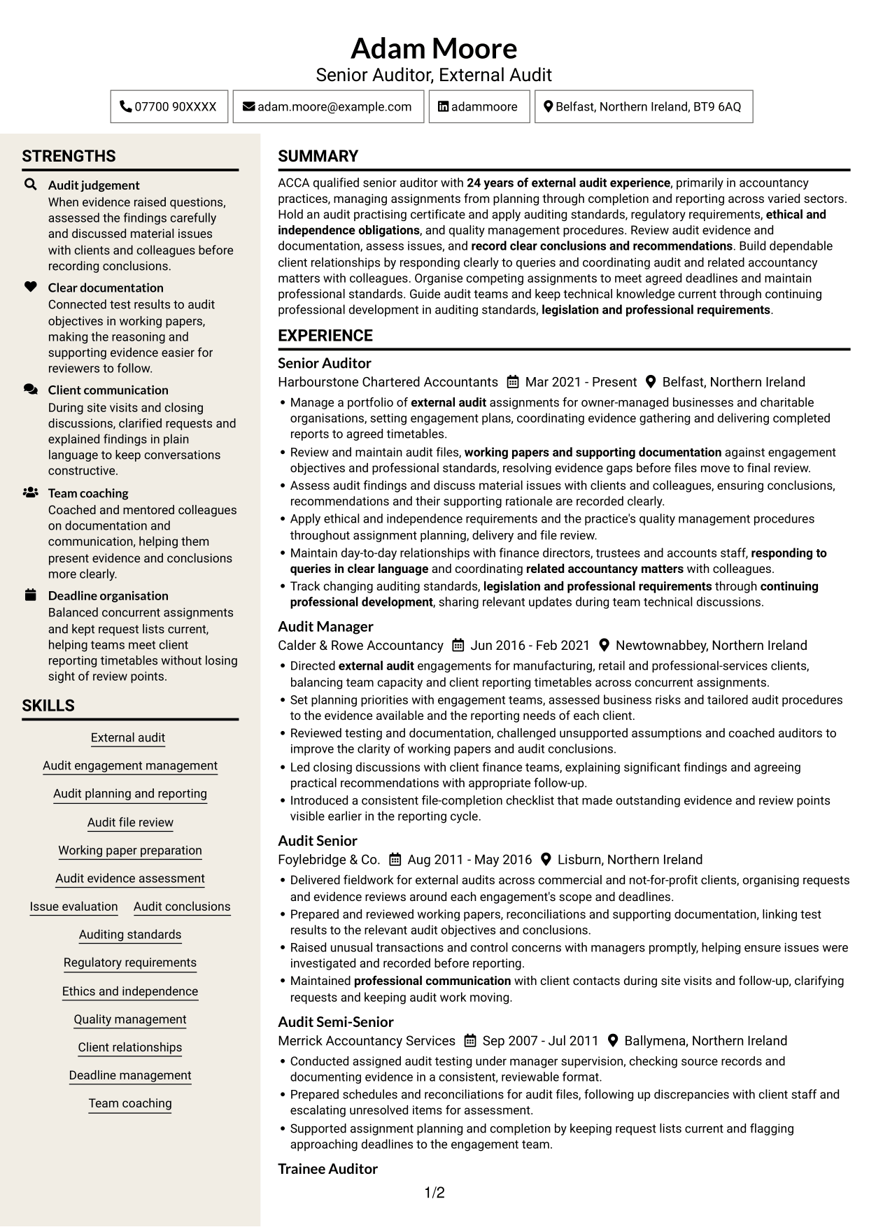 CV example — page 1