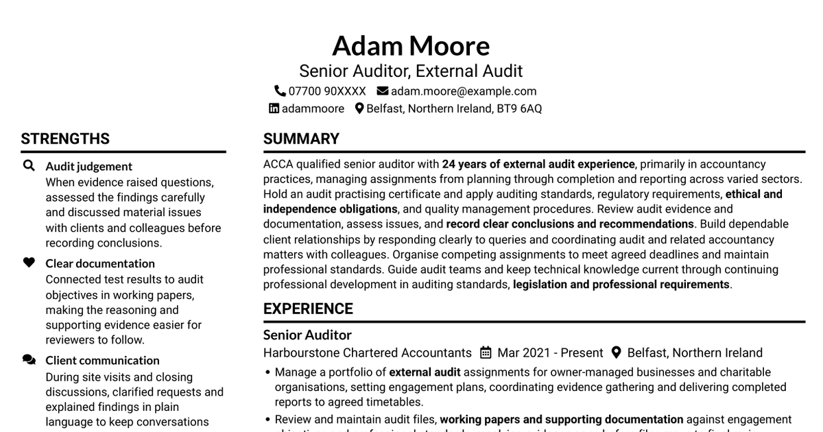 Senior Auditor - External Audit CV