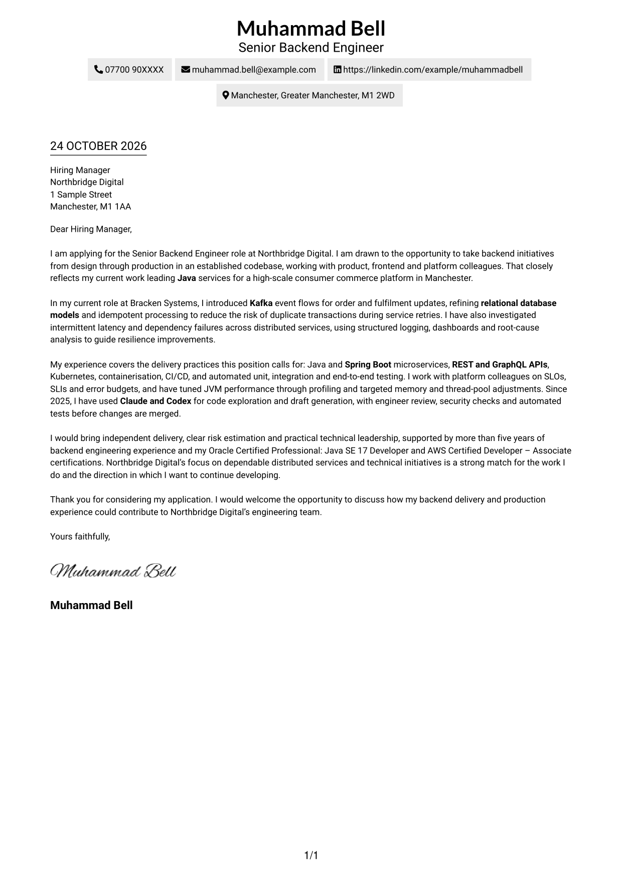 Cover letter example — page 1