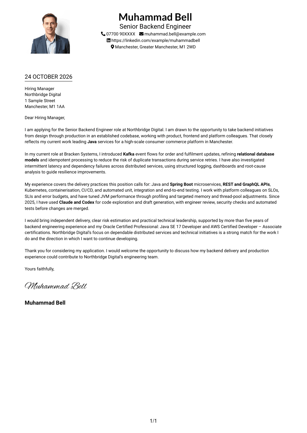 Cover letter example — page 1