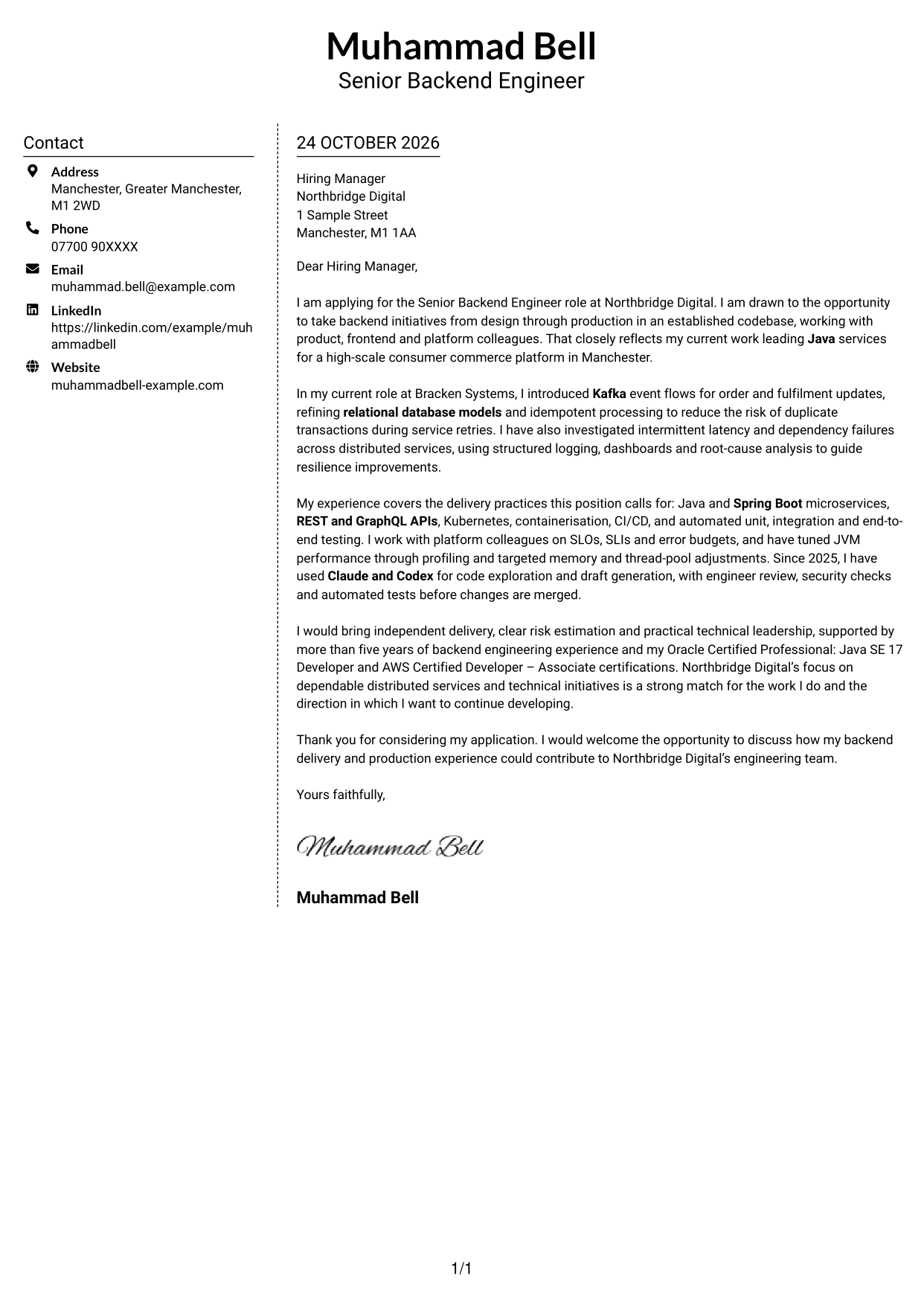 Cover letter example — page 1