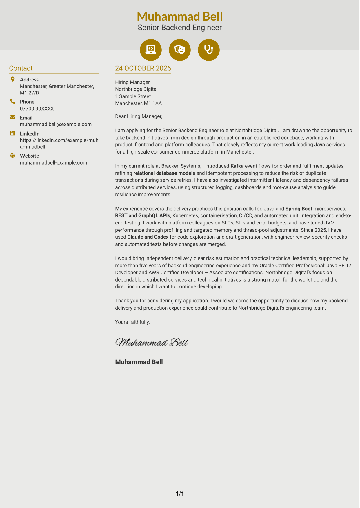 Cover letter example — page 1