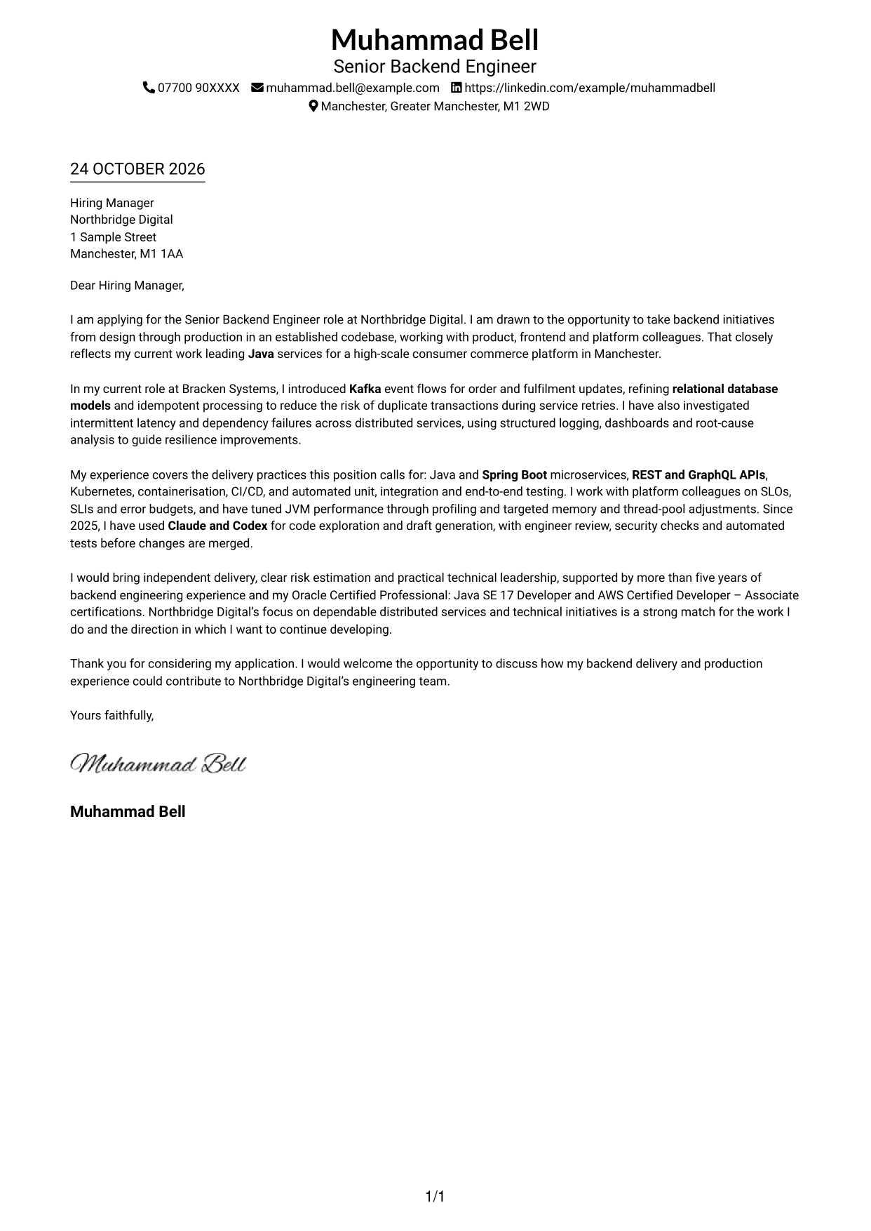 Cover letter example — page 1