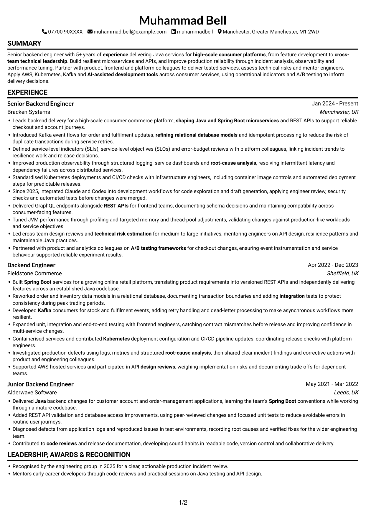 CV example — page 1