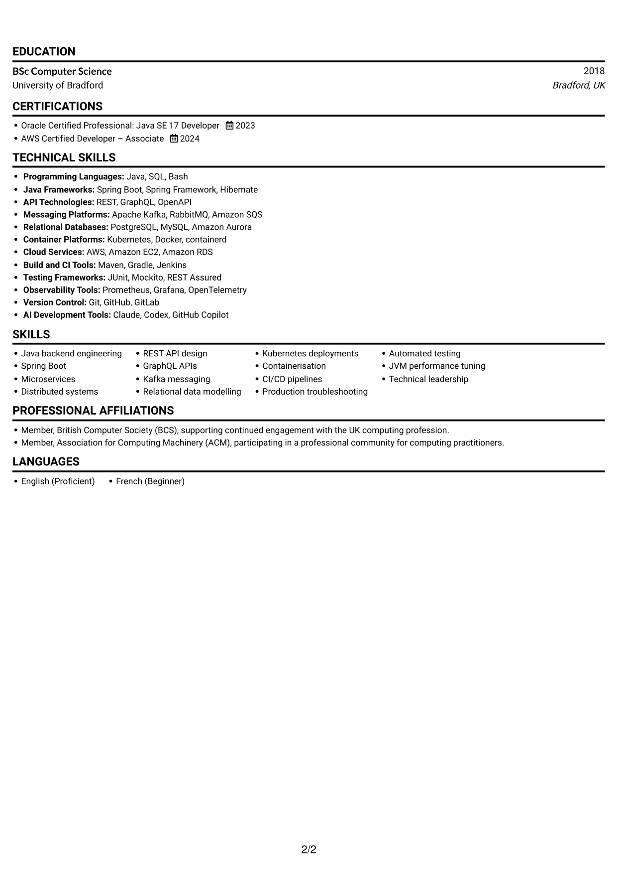 CV example — page 2