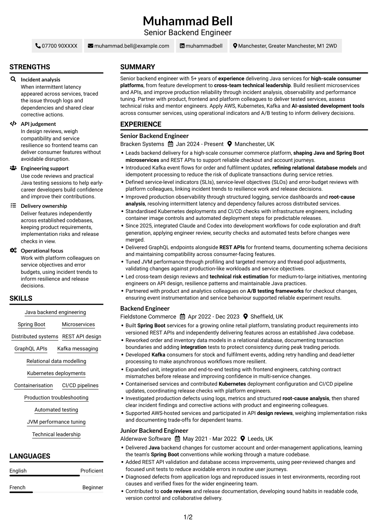 CV example — page 1