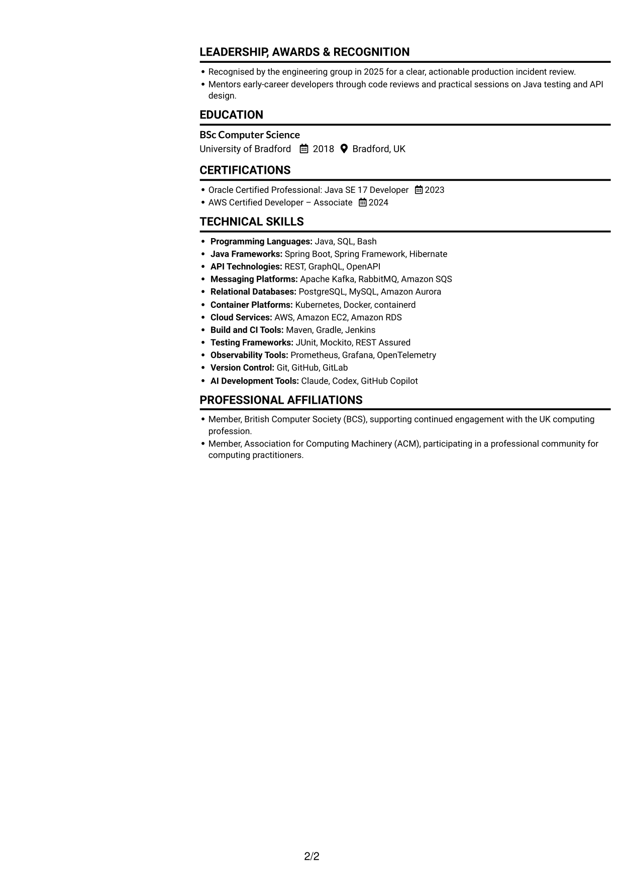 CV example — page 2