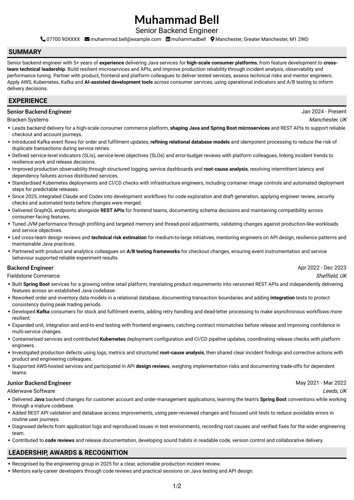 CV example — page 1