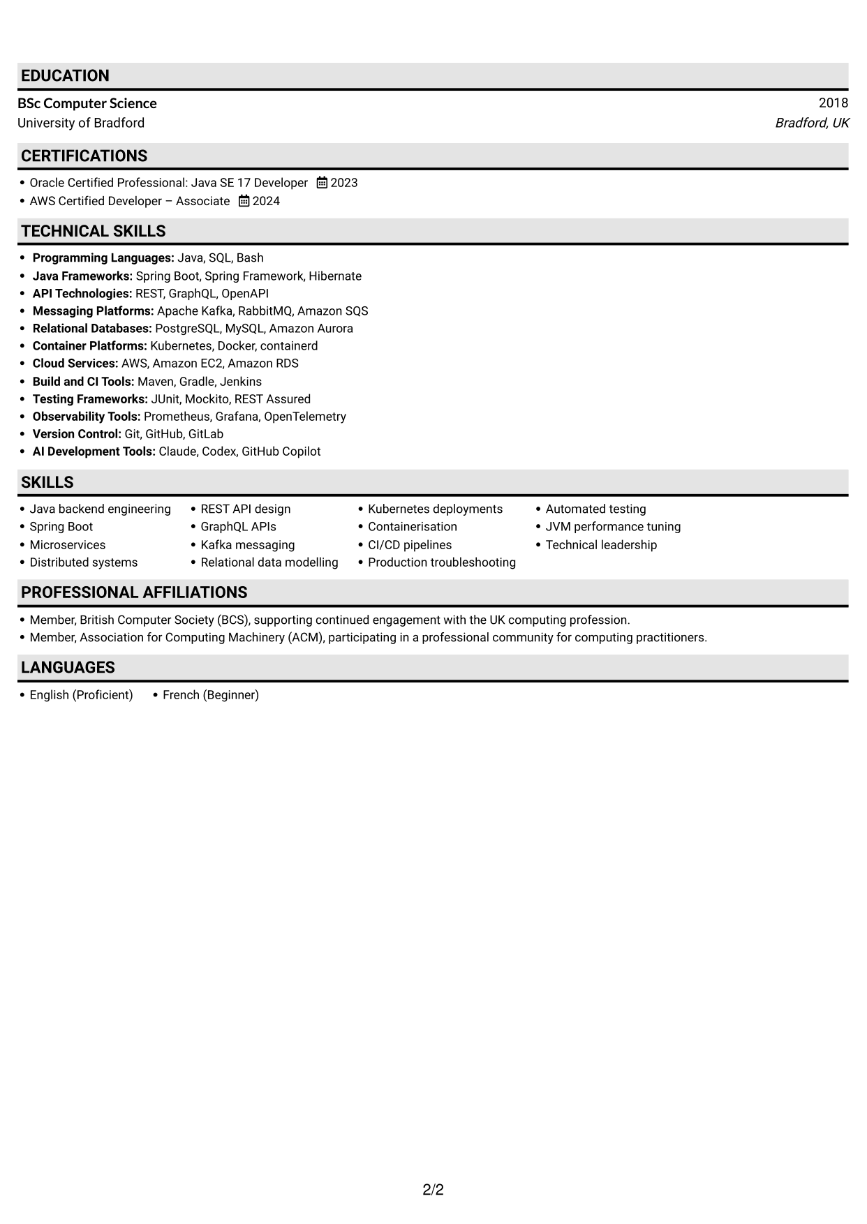 CV example — page 2