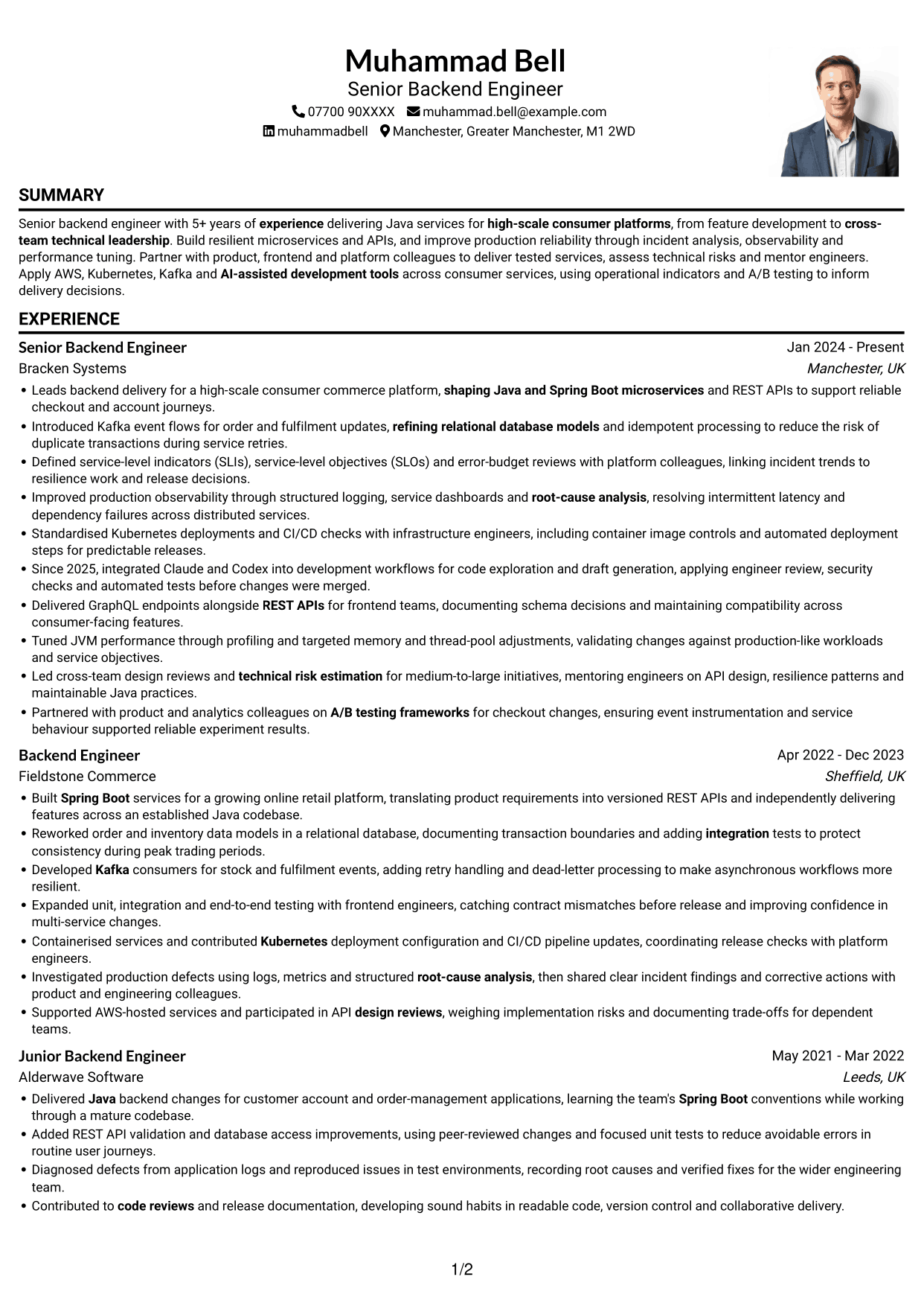 CV example — page 1