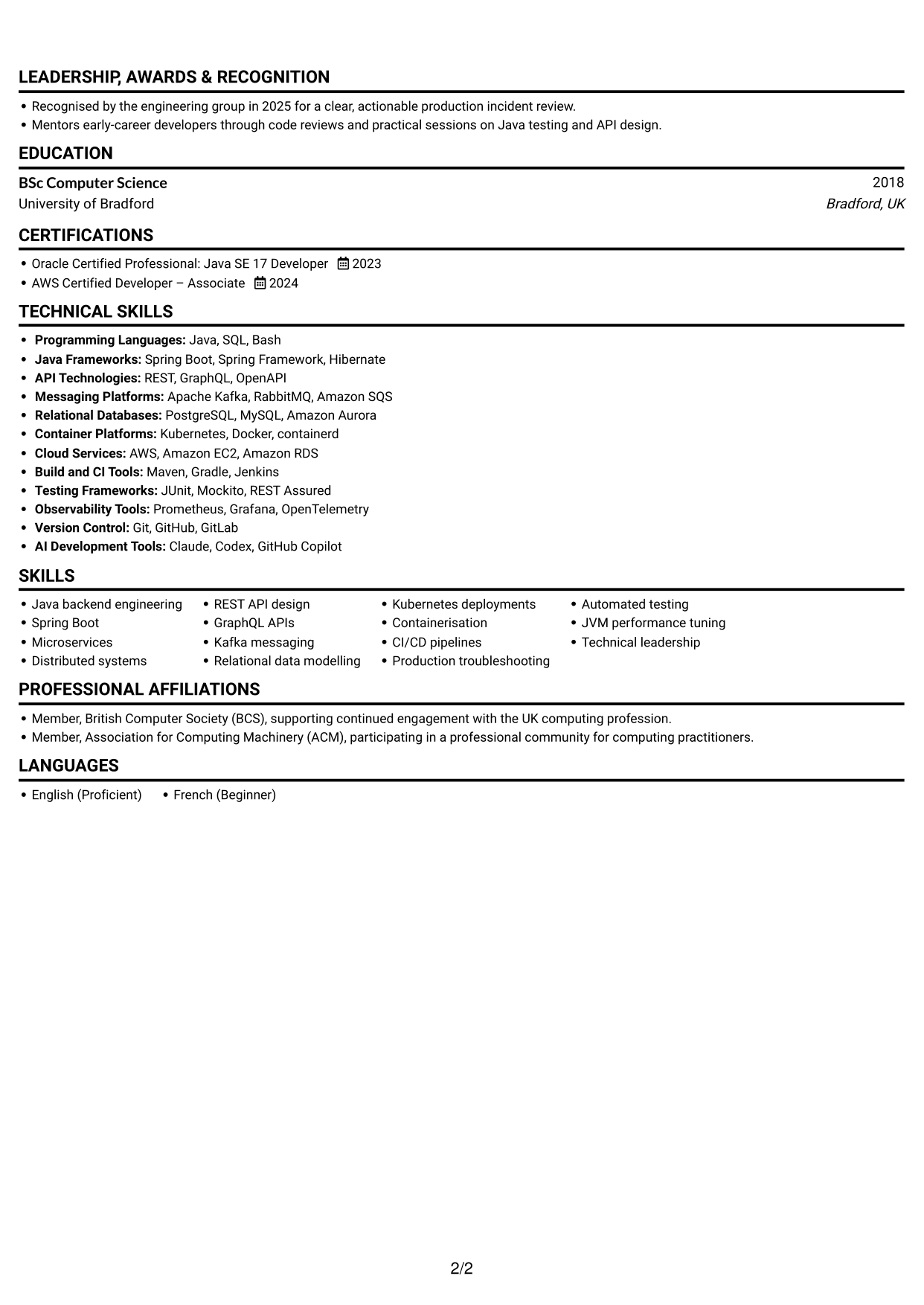 CV example — page 2