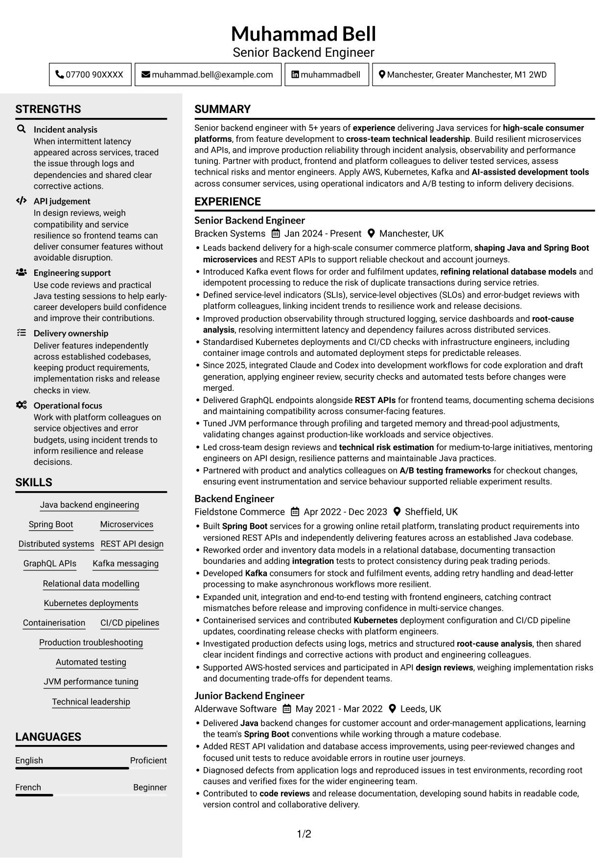 CV example — page 1