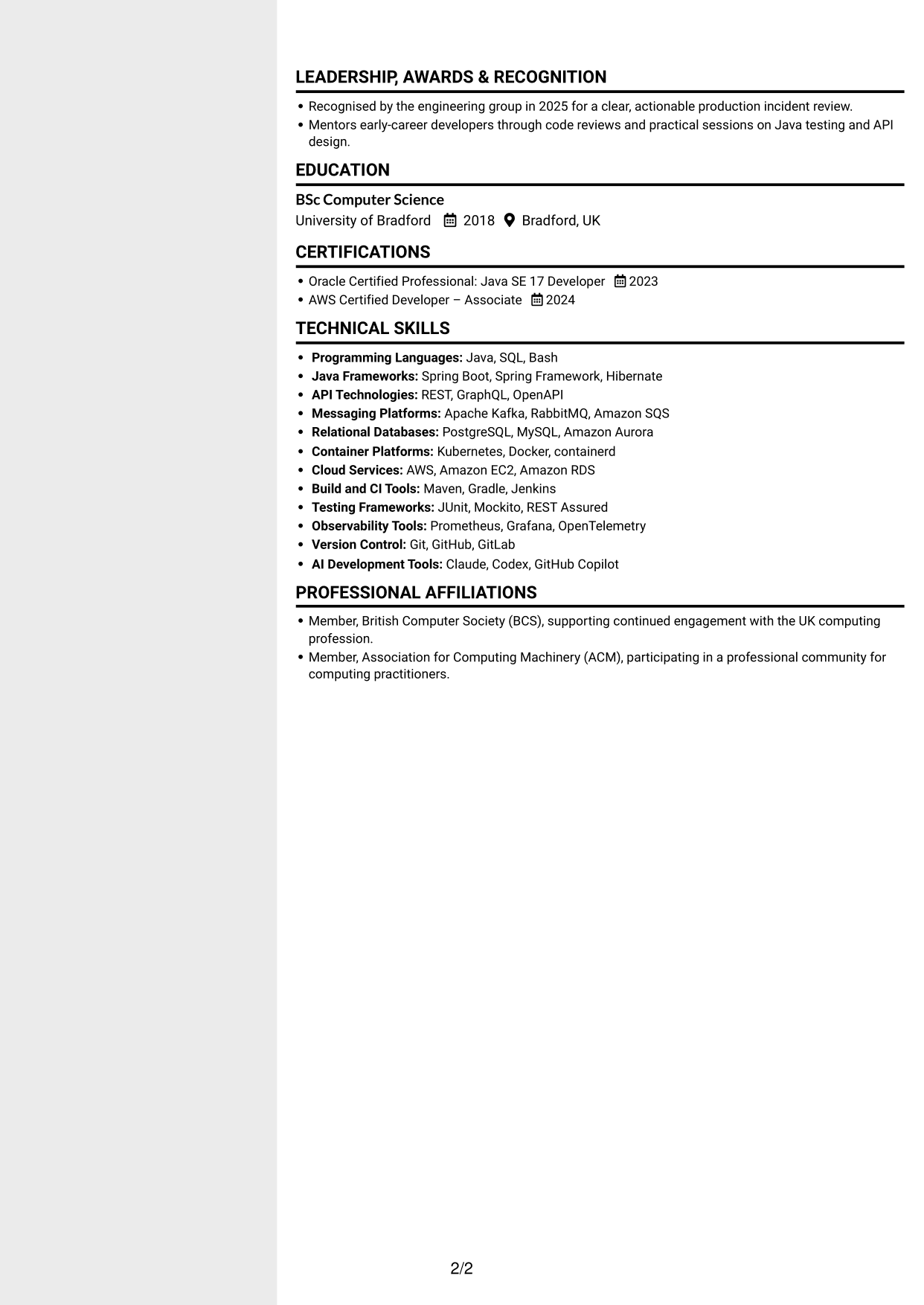 CV example — page 2