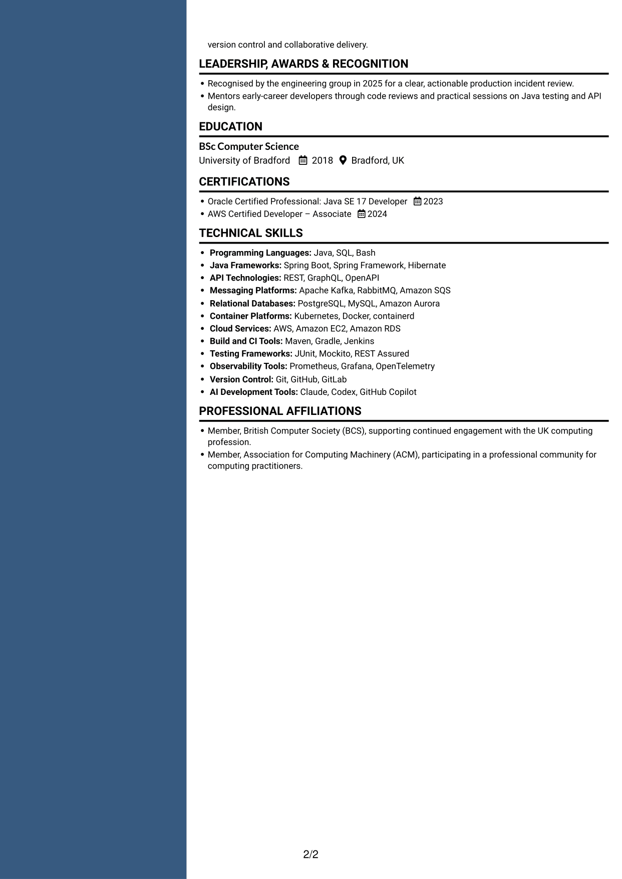 CV example — page 2