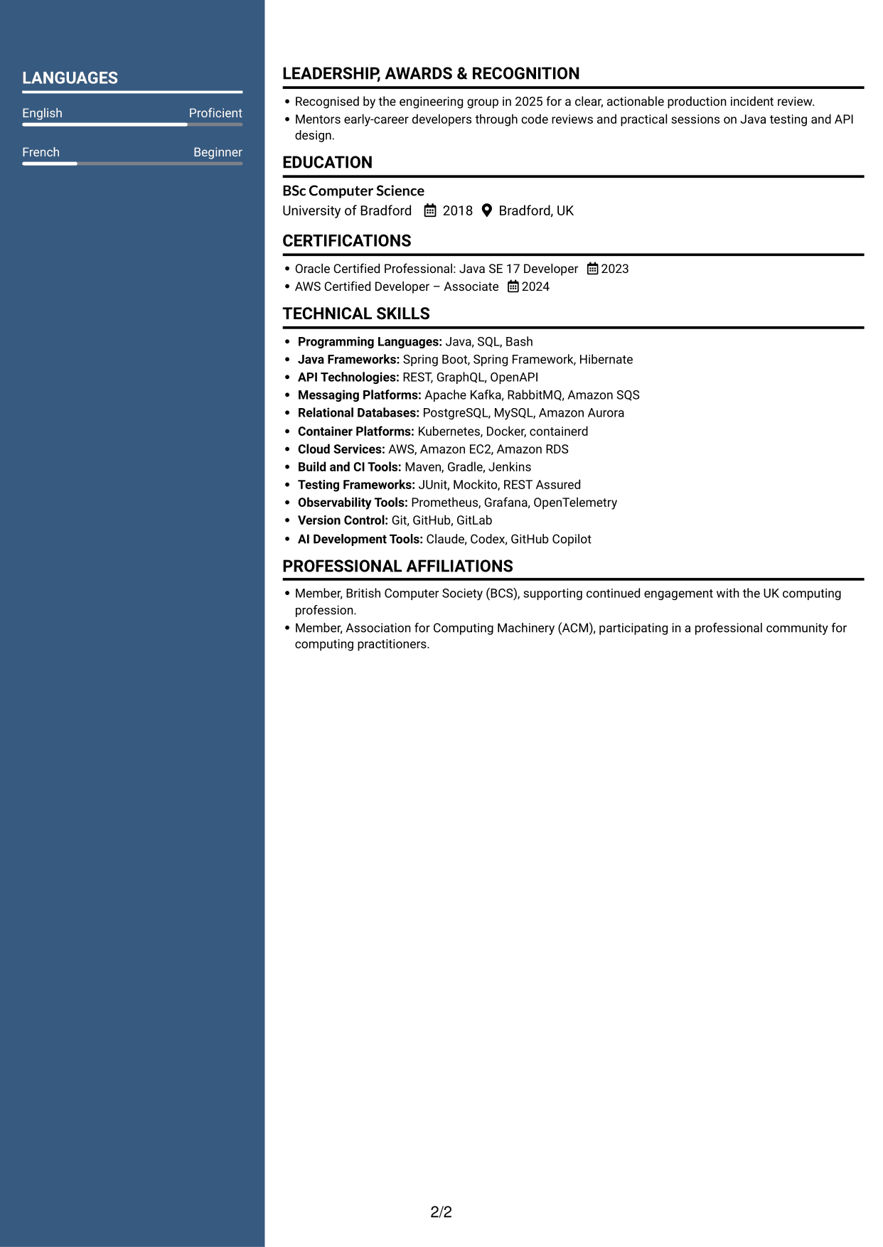 CV example — page 2