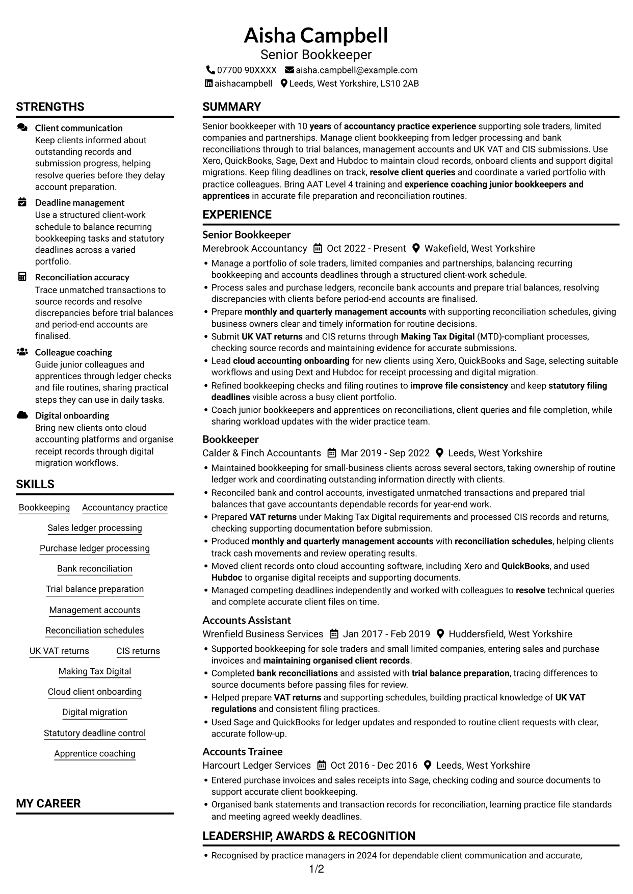 CV example — page 1
