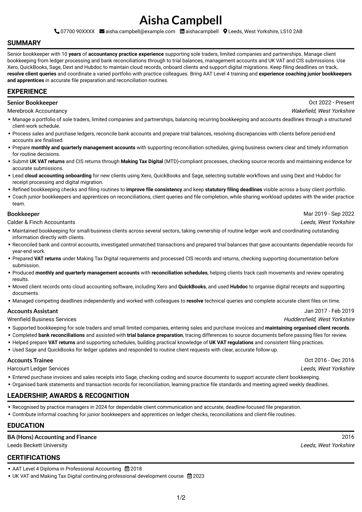 CV example — page 1