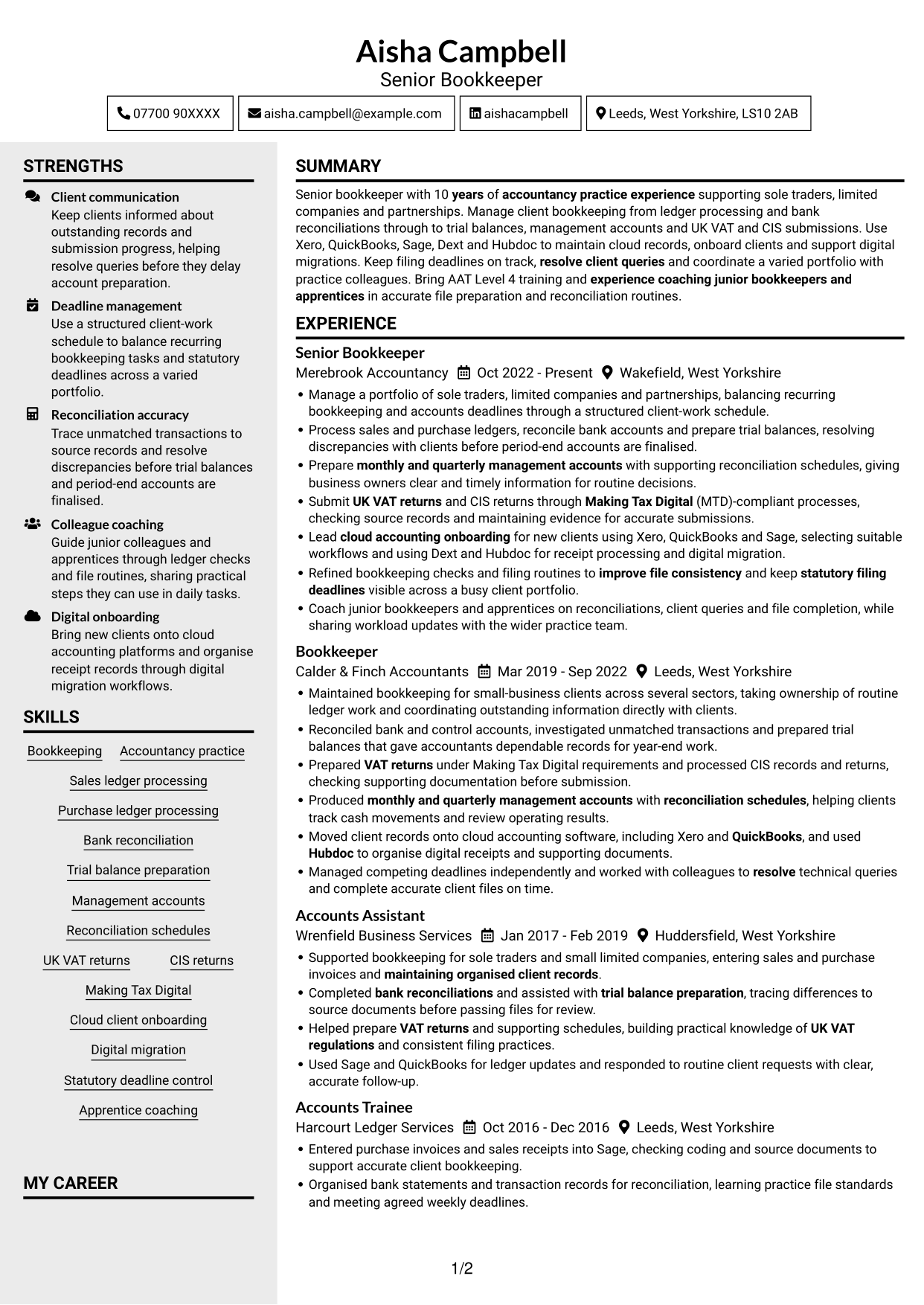 CV example — page 1