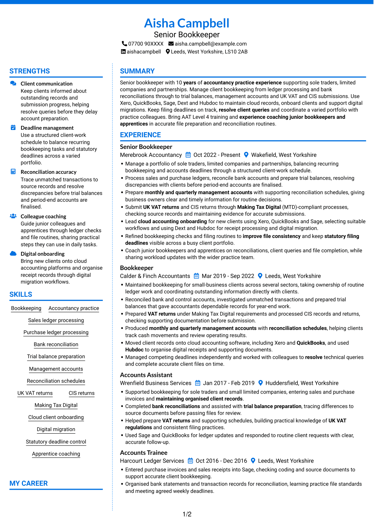 CV example — page 1