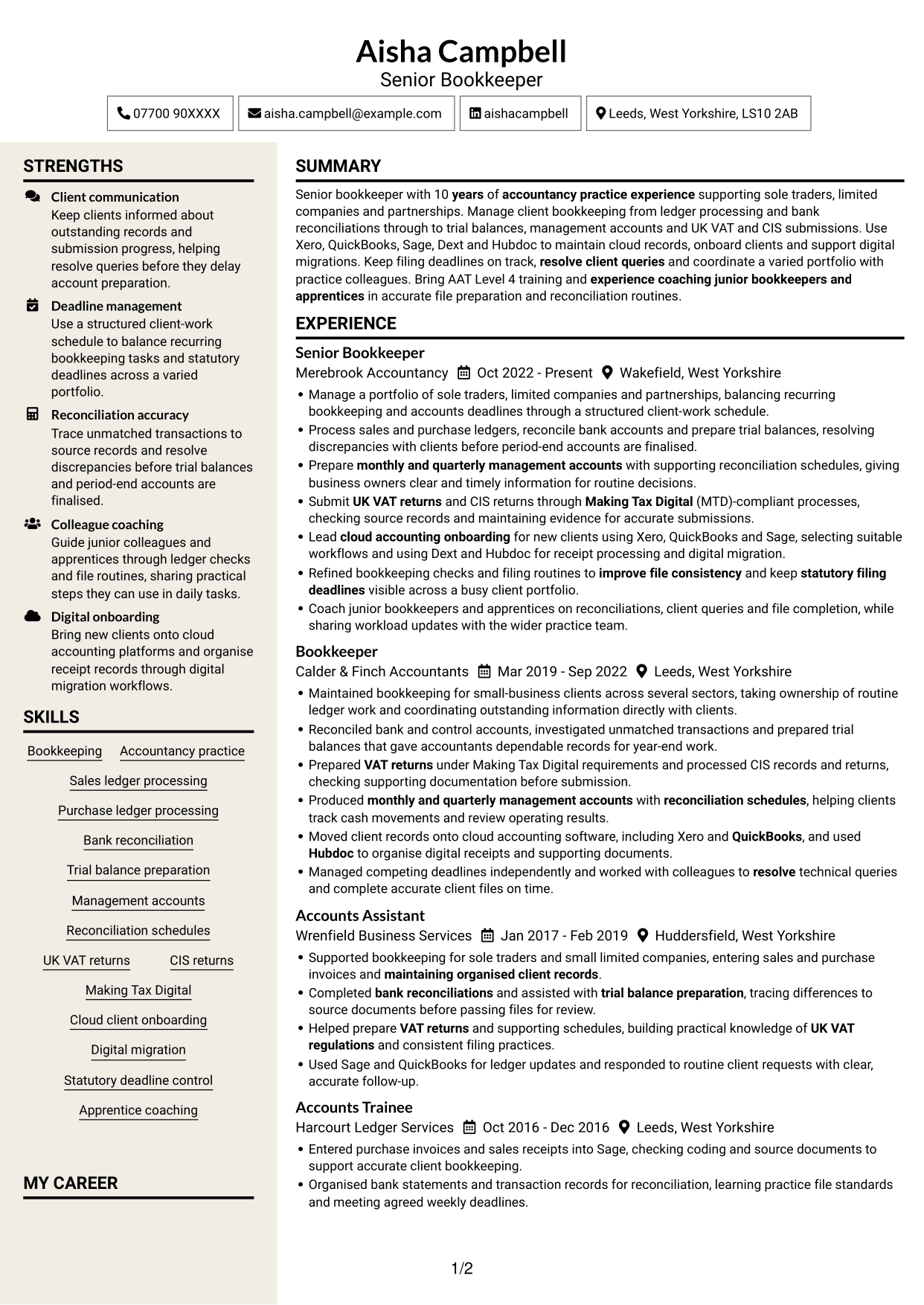 CV example — page 1