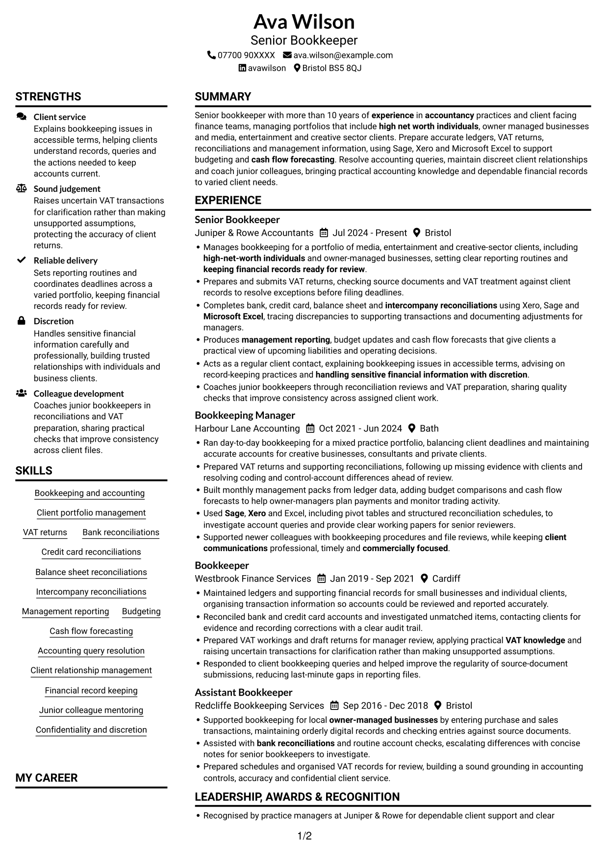 CV example — page 1