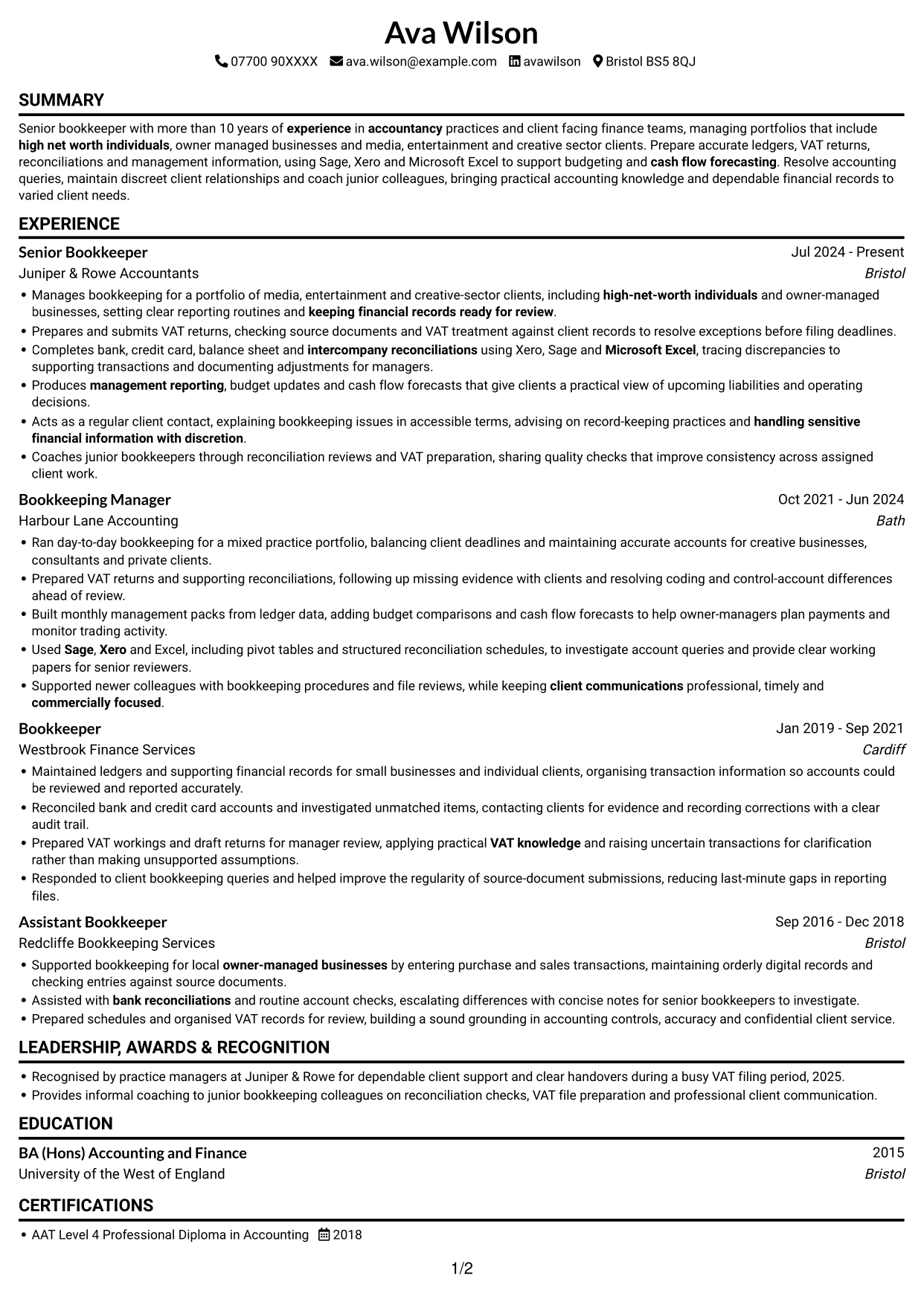 CV example — page 1