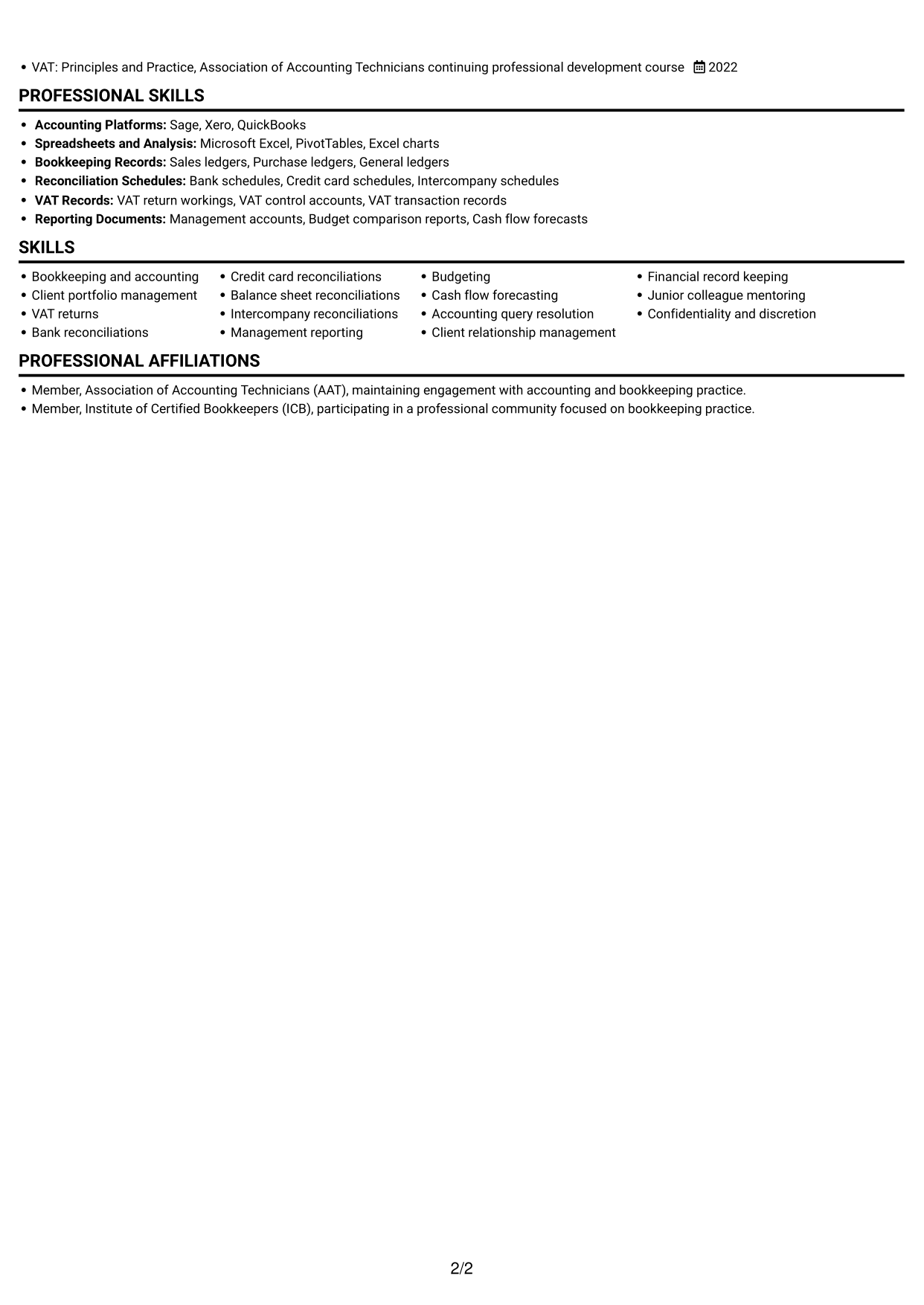 CV example — page 2