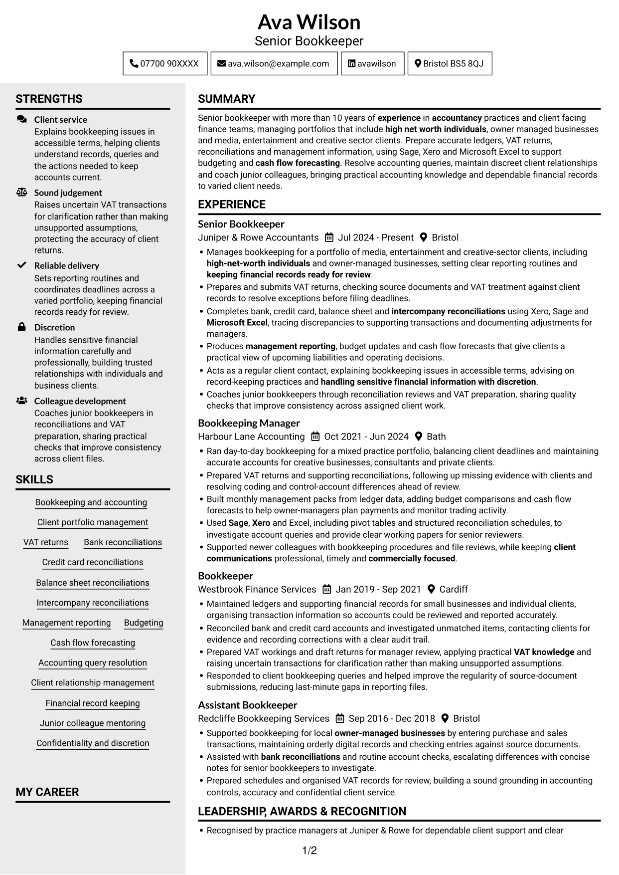 CV example — page 1