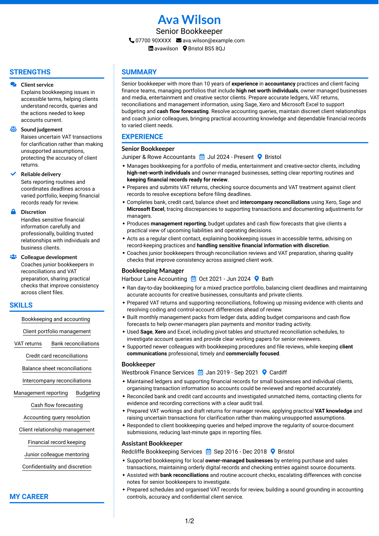 CV example — page 1