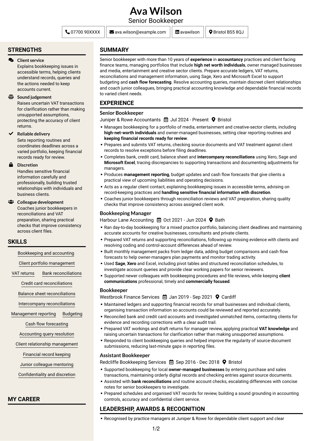 CV example — page 1