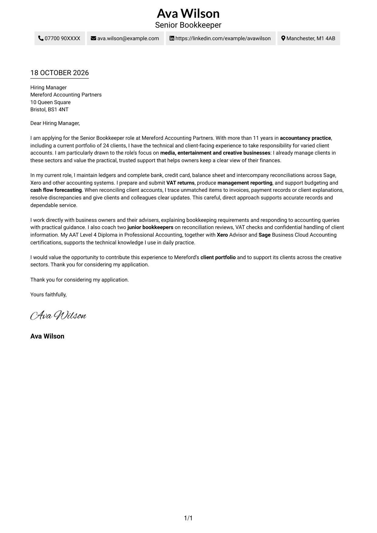 Cover letter example — page 1