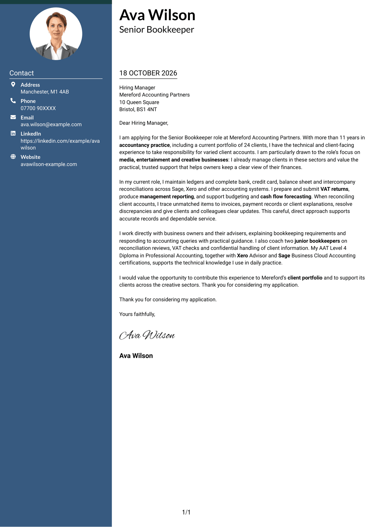 Cover letter example — page 1