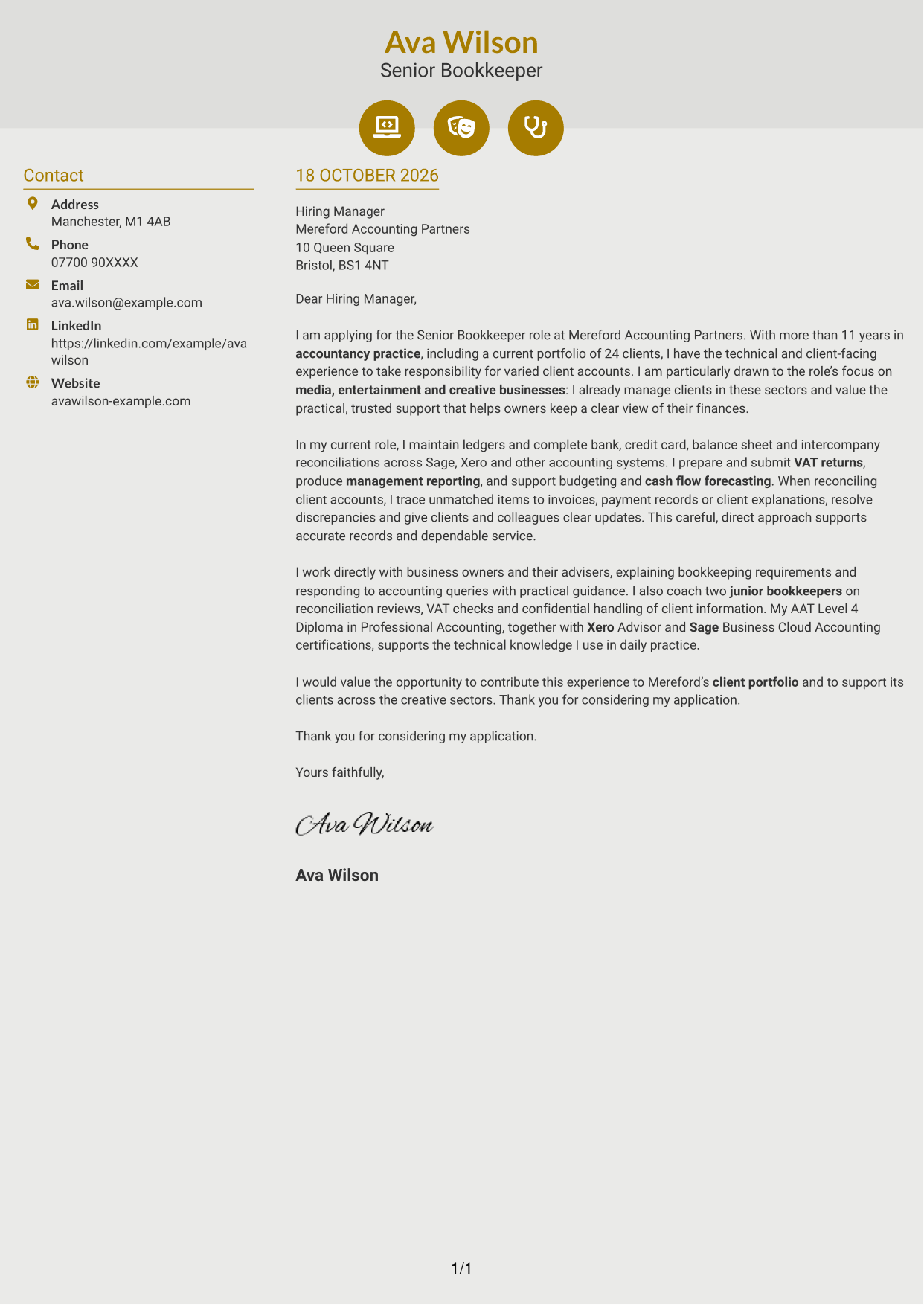 Cover letter example — page 1