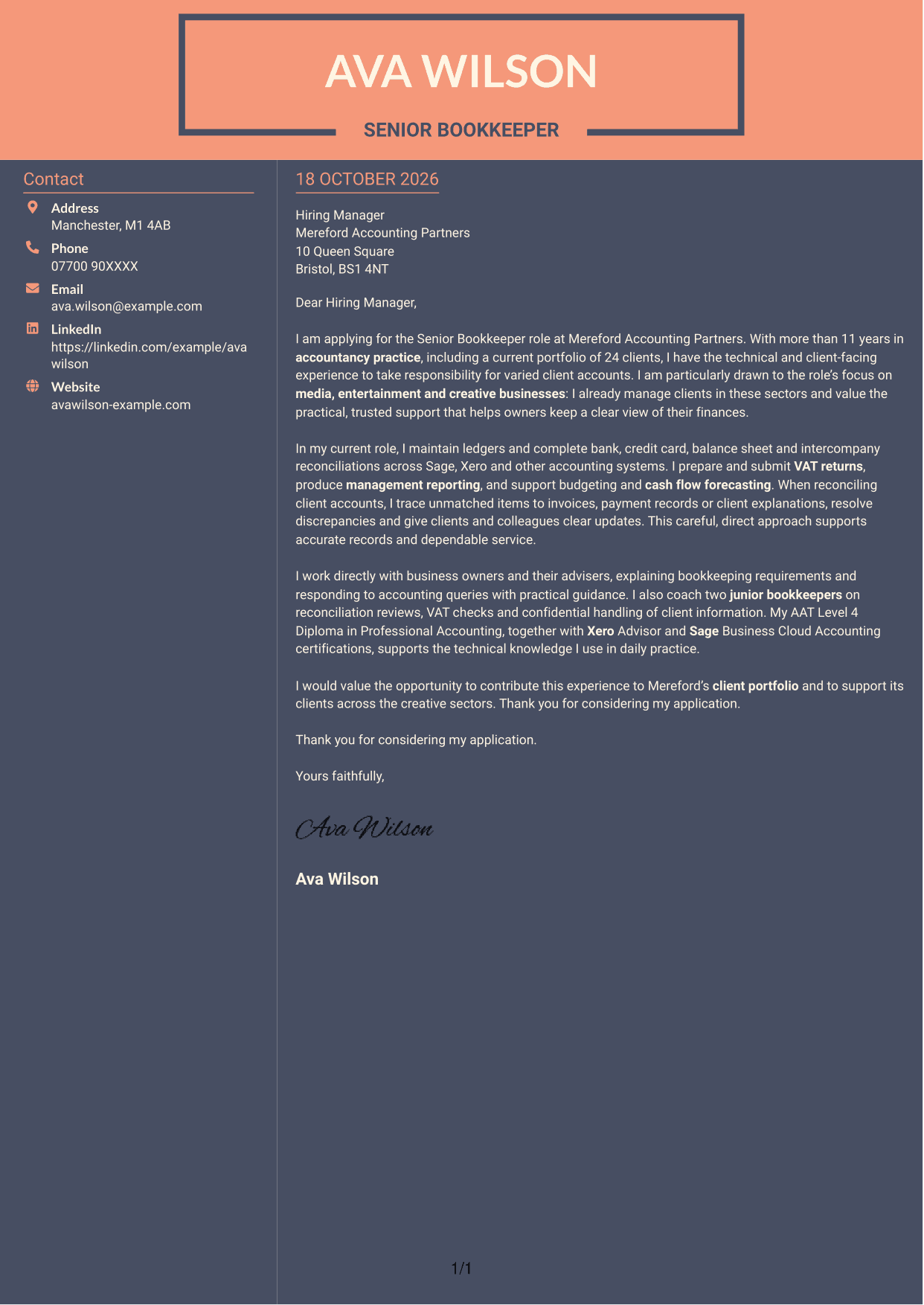 Cover letter example — page 1