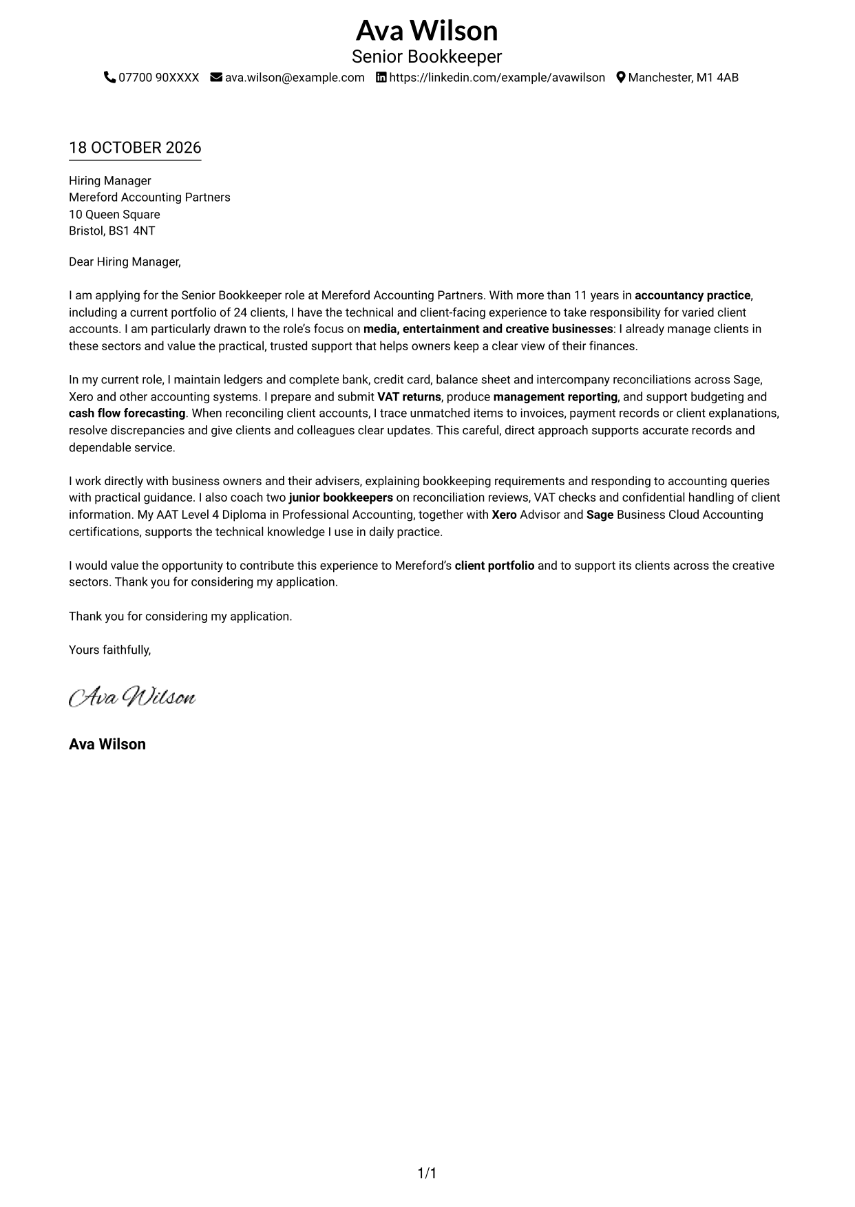 Cover letter example — page 1