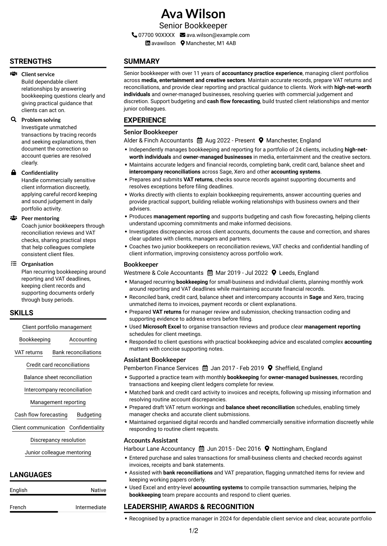 CV example — page 1