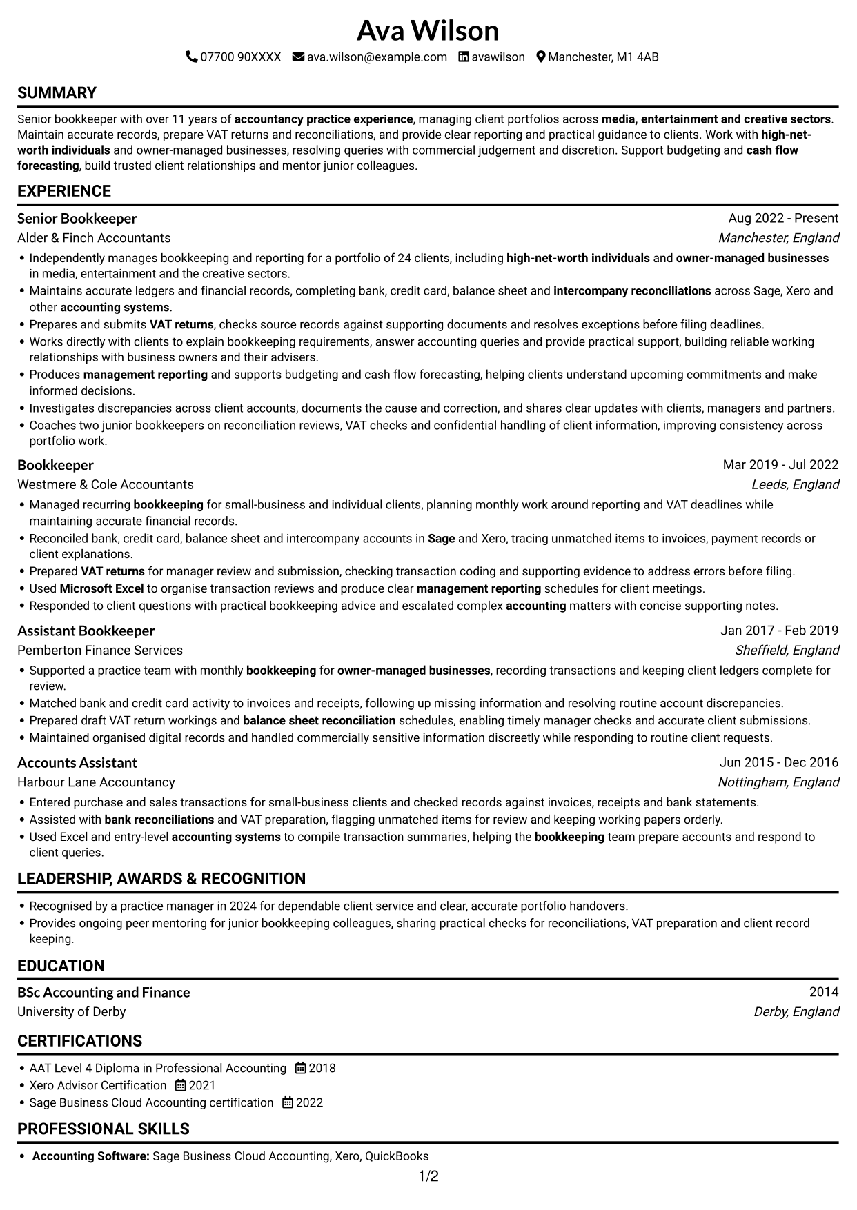 CV example — page 1